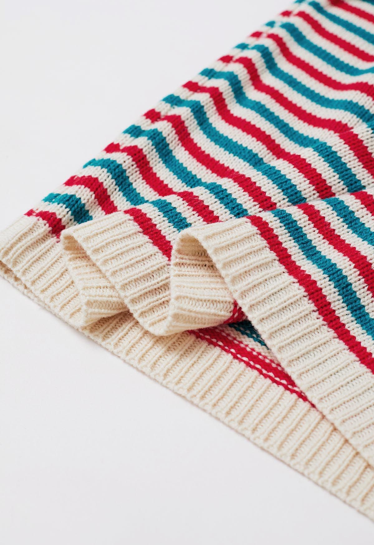 Colorful Stripes Rolled Neckline Knit Sweater