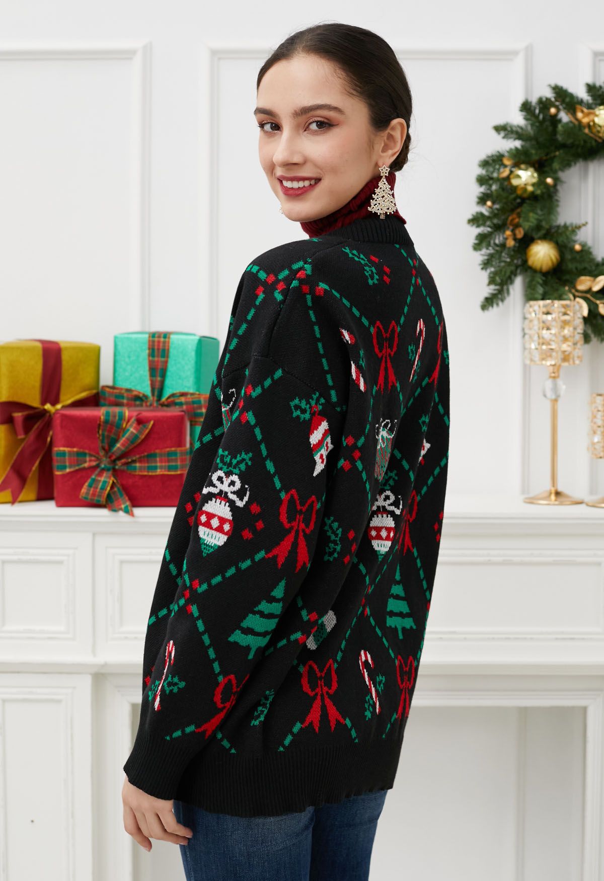 Jolly Christmas Elements Knit Cardigan