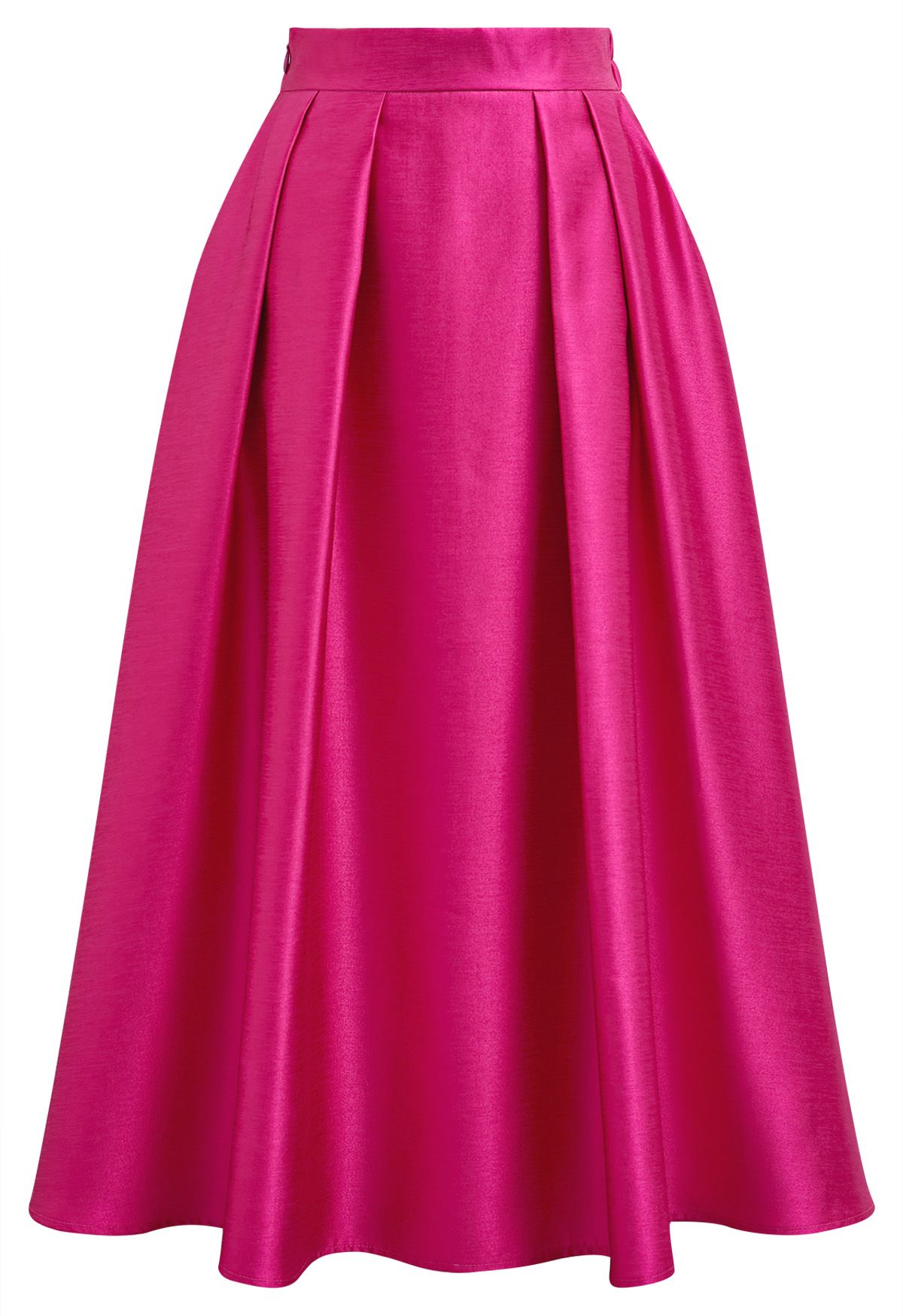 Sleek Side Pockets Pleated A-Line Midi Skirt in Hot Pink