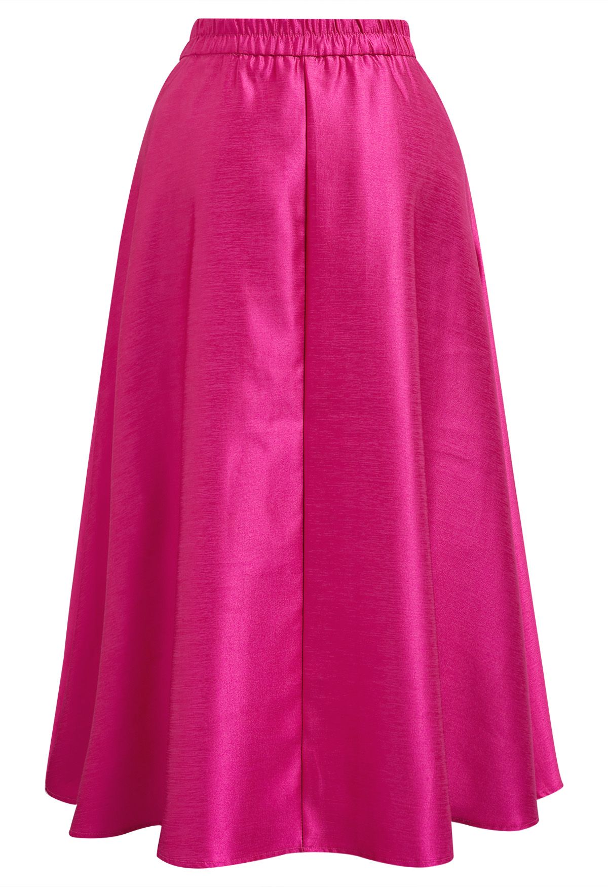 Sleek Side Pockets Pleated A-Line Midi Skirt in Hot Pink