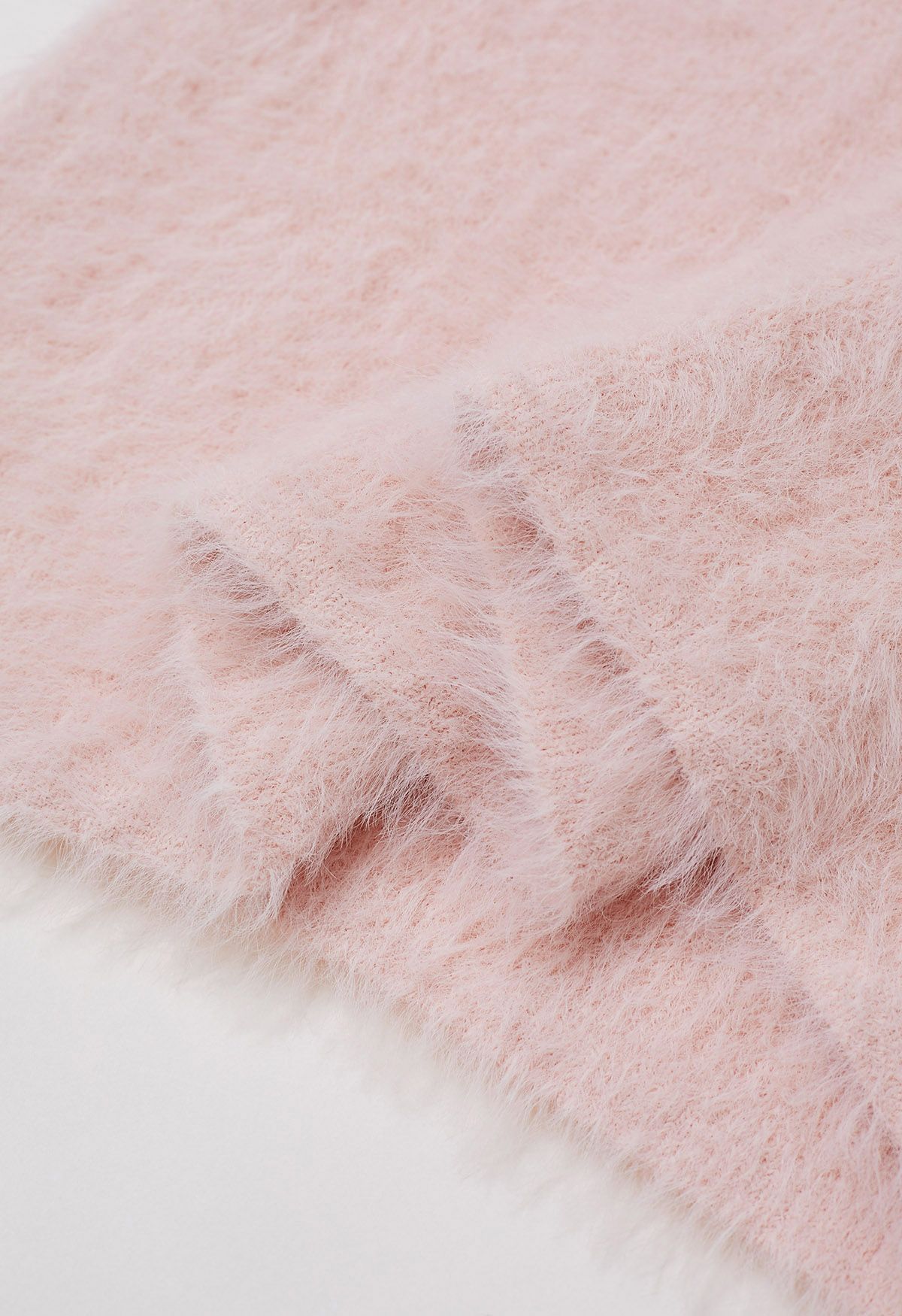 Fluffy V-Neck Knit Sweater in Light Pink