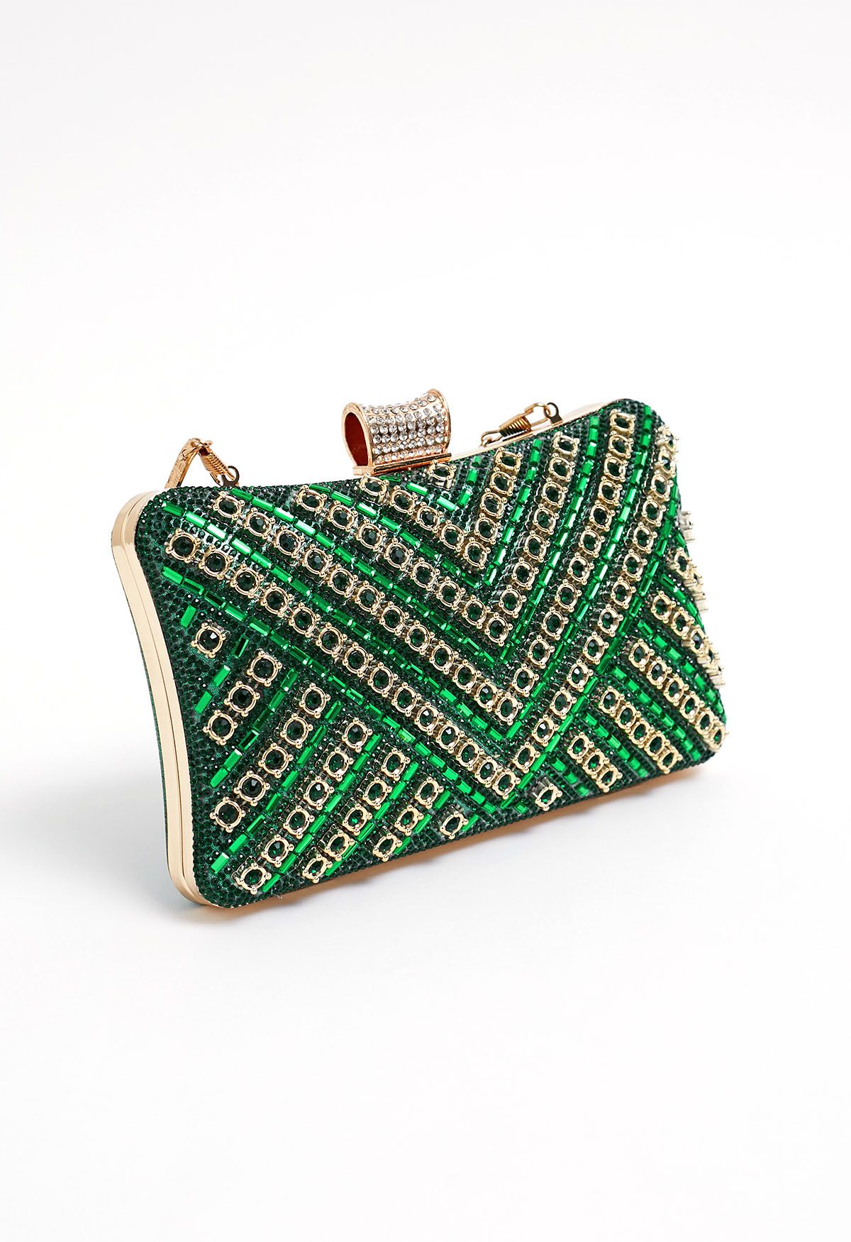 Fancy Rhinestone Overlay Clutch in Green