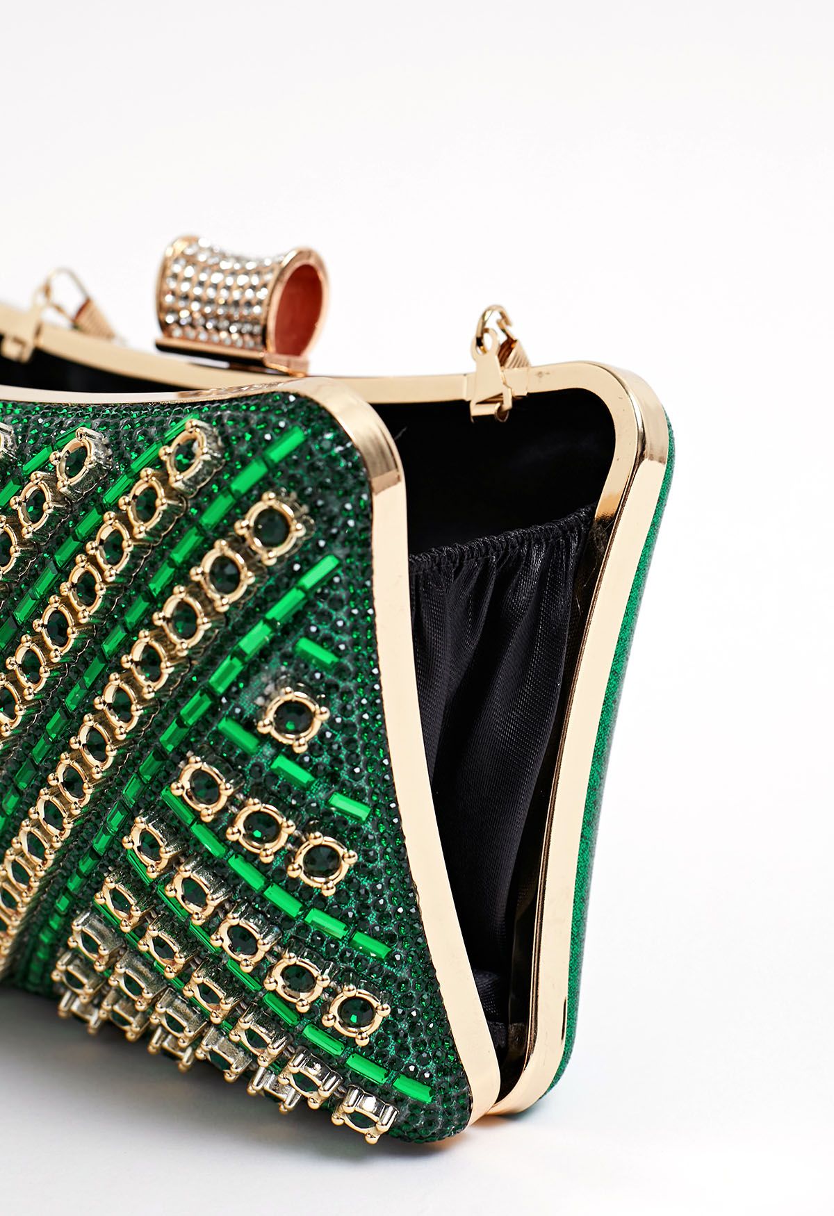 Fancy Rhinestone Overlay Clutch in Green