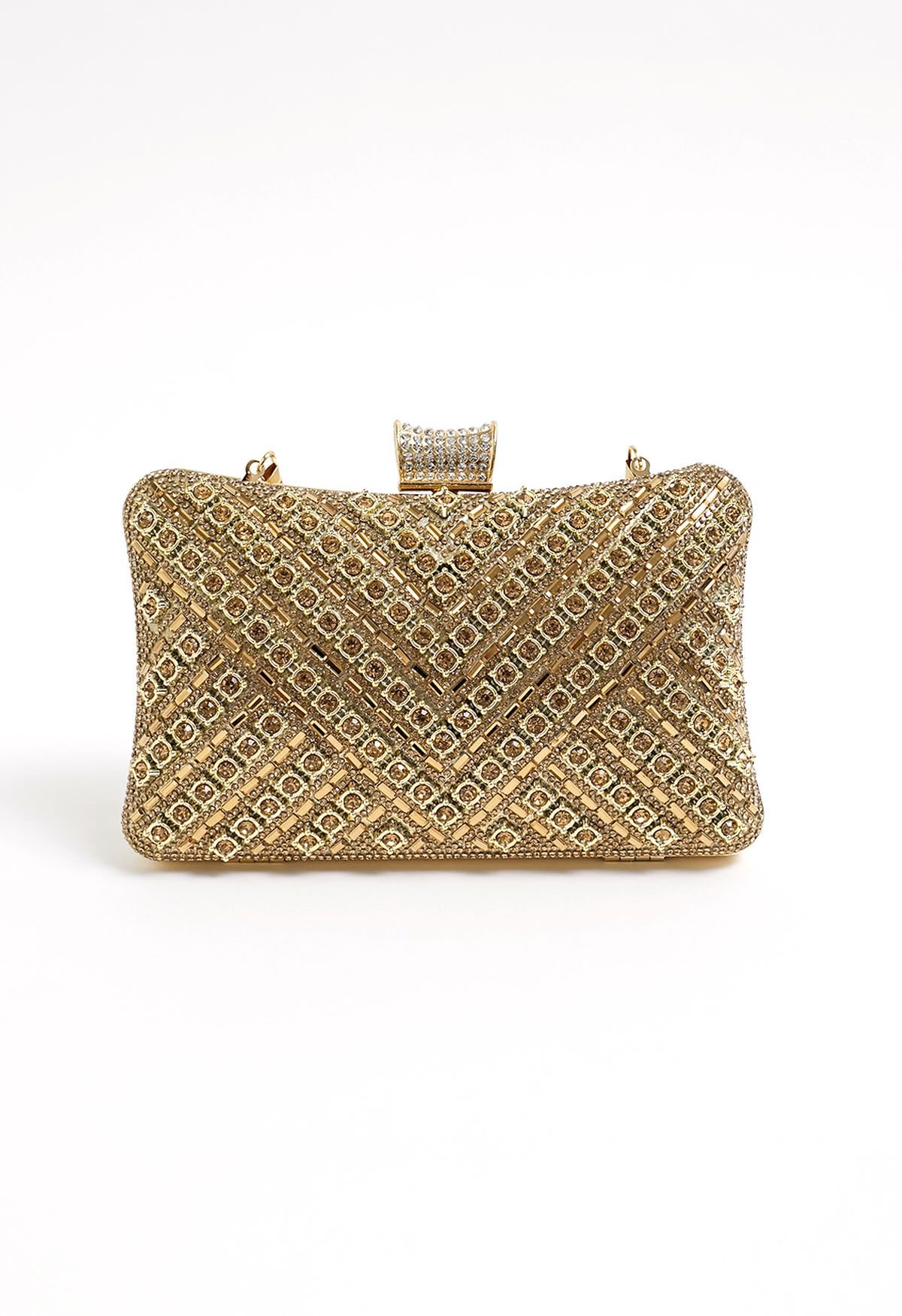 Fancy Rhinestone Overlay Clutch in Champagne