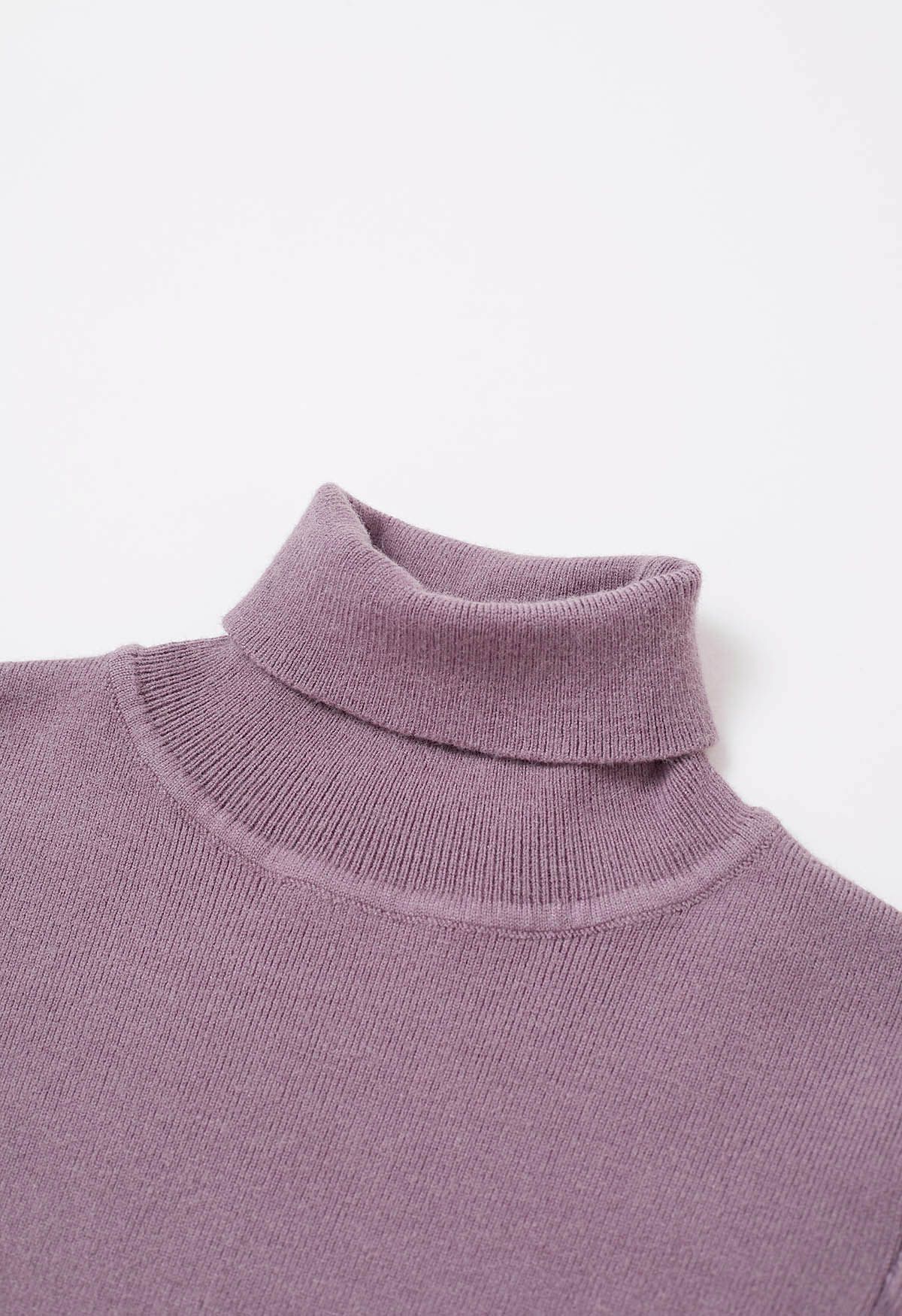 Turtleneck Gigot Sleeve Knit Top in Lilac