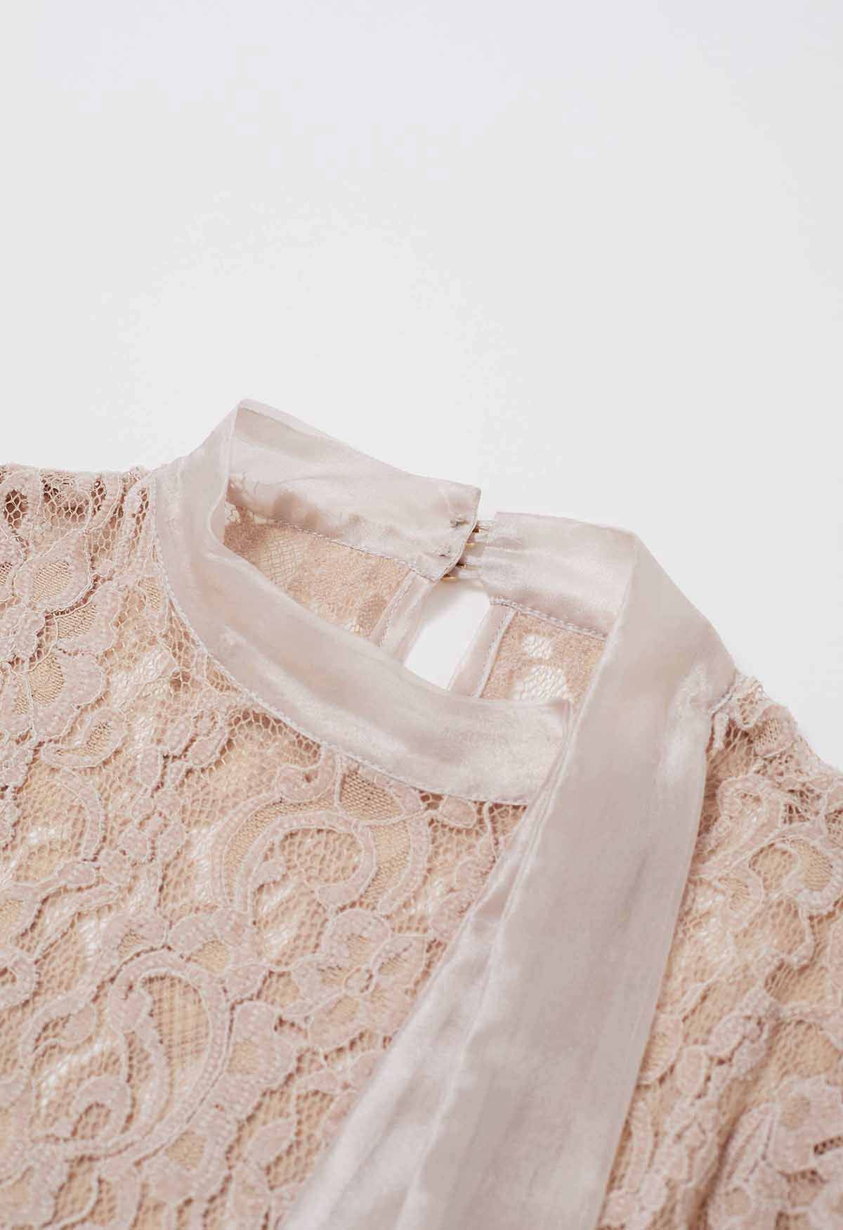 Side Bowknot Full Lace Top in Dusty Pink