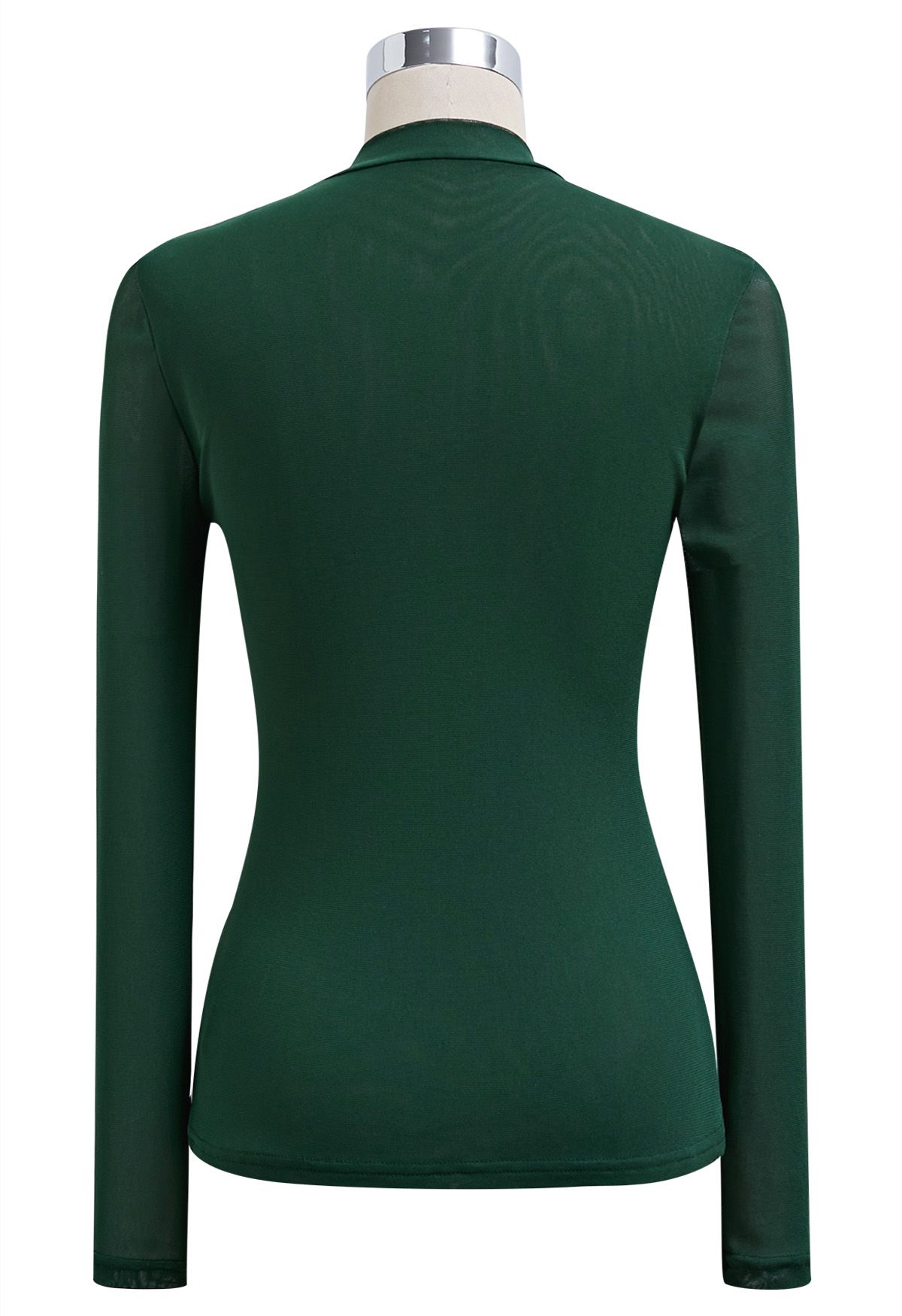 Double-Layered Mesh Spliced Fitted Top in Green