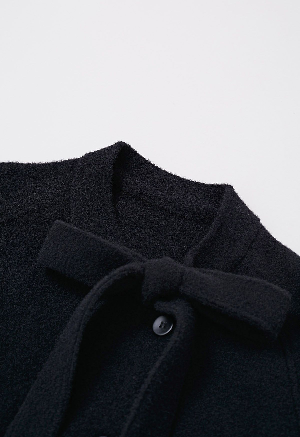 Pretty Bowknot Faux Fur Buttoned Knit Coat in Black