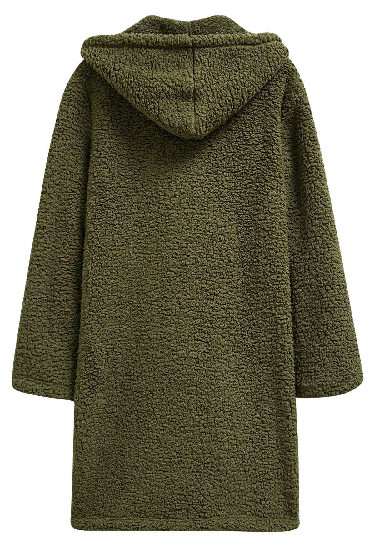 Warmth You Can Wear Hooded Sherpa Coat in Olive