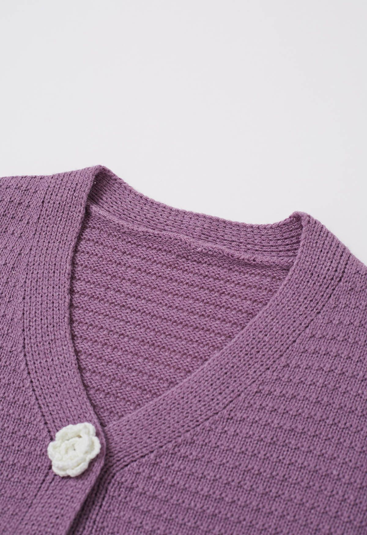 Stitch Rose Buttoned Crop Knit Cardigan in Lilac