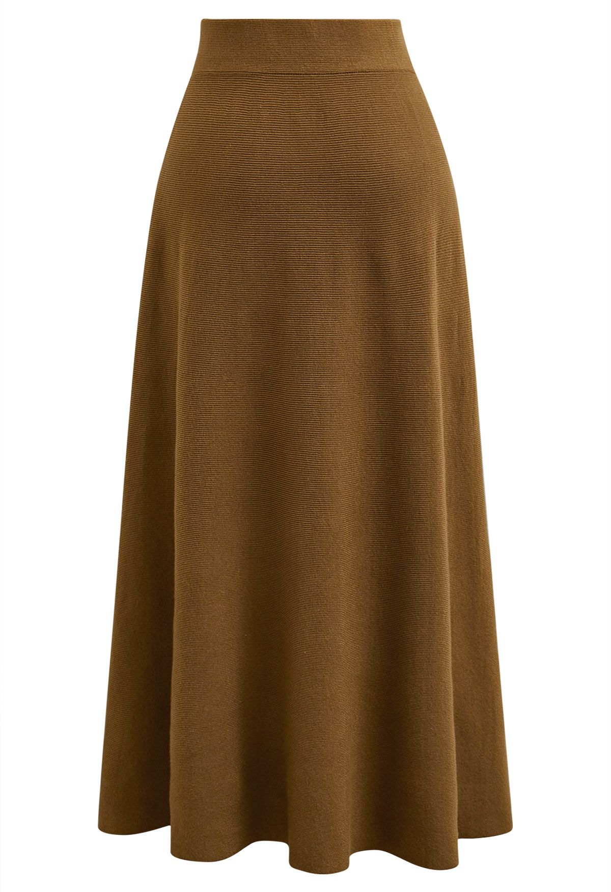 Little Bow Decorated Pleats Knit Maxi Skirt in Brown