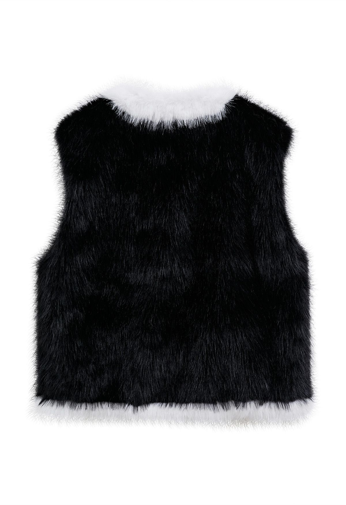 Contrast Color Faux Fur Vest in Black