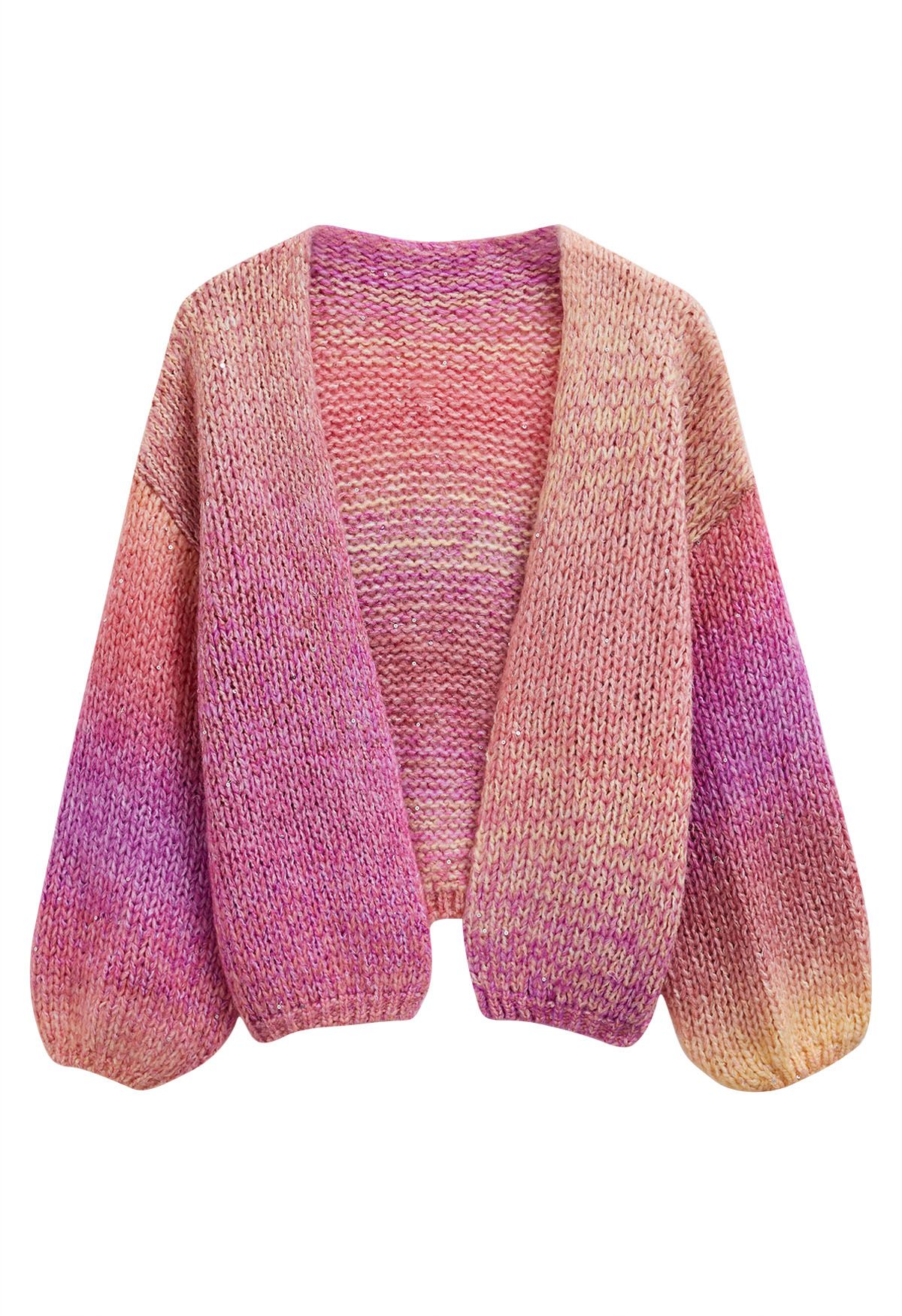 Ombre Sequin Embellished Hand-Knit Cardigan