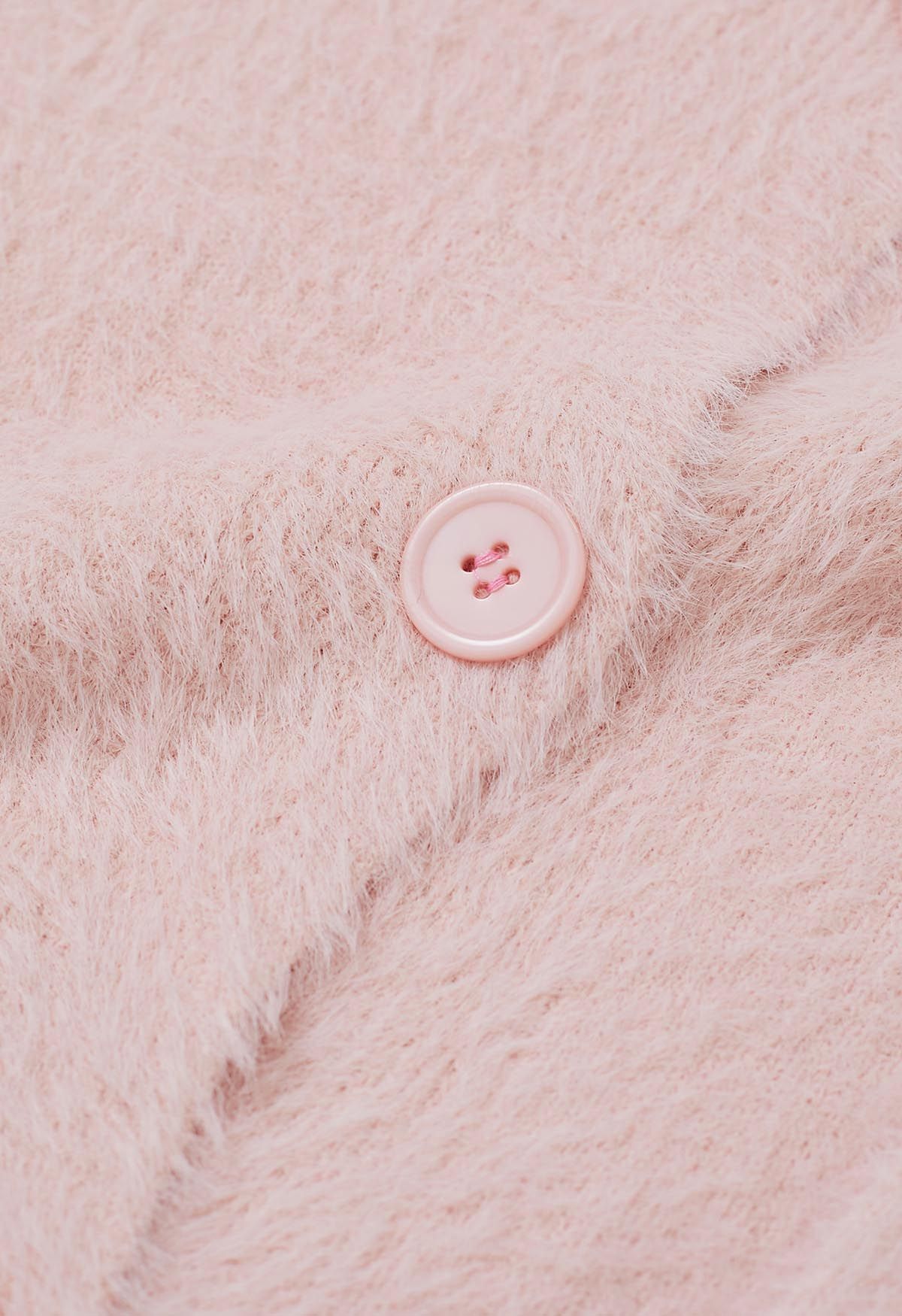 Patch Pocket Button Down Fluffy Knit Cardigan in Pink