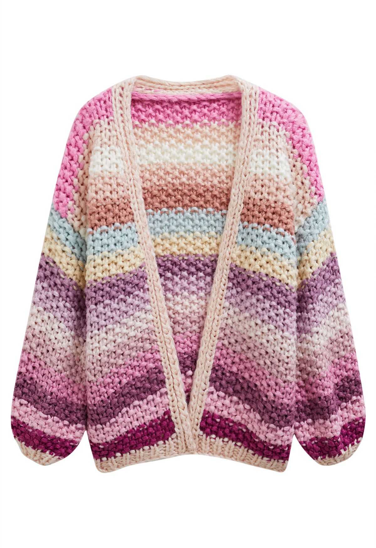 Multicolored Chunky Hand-Knit Cardigan