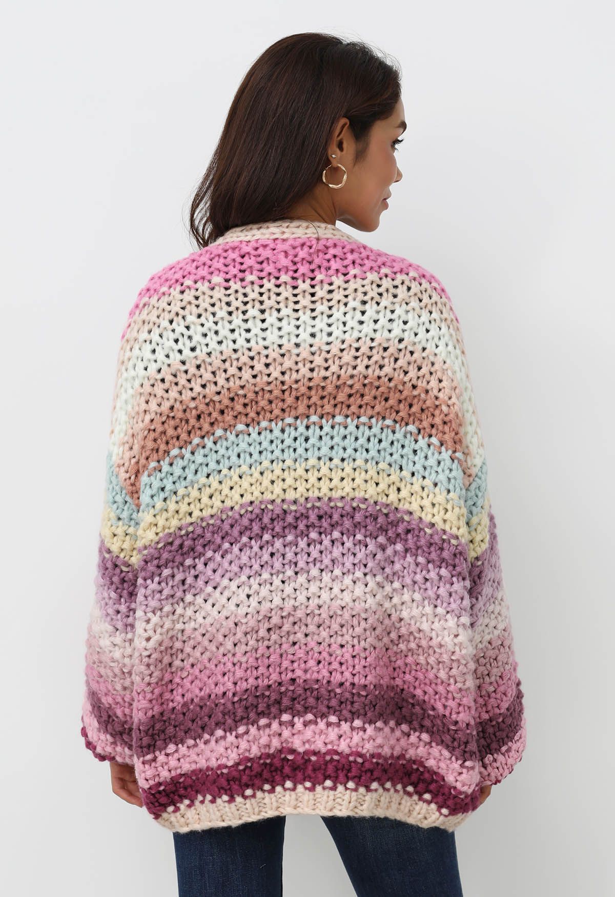 Multicolored Chunky Hand-Knit Cardigan