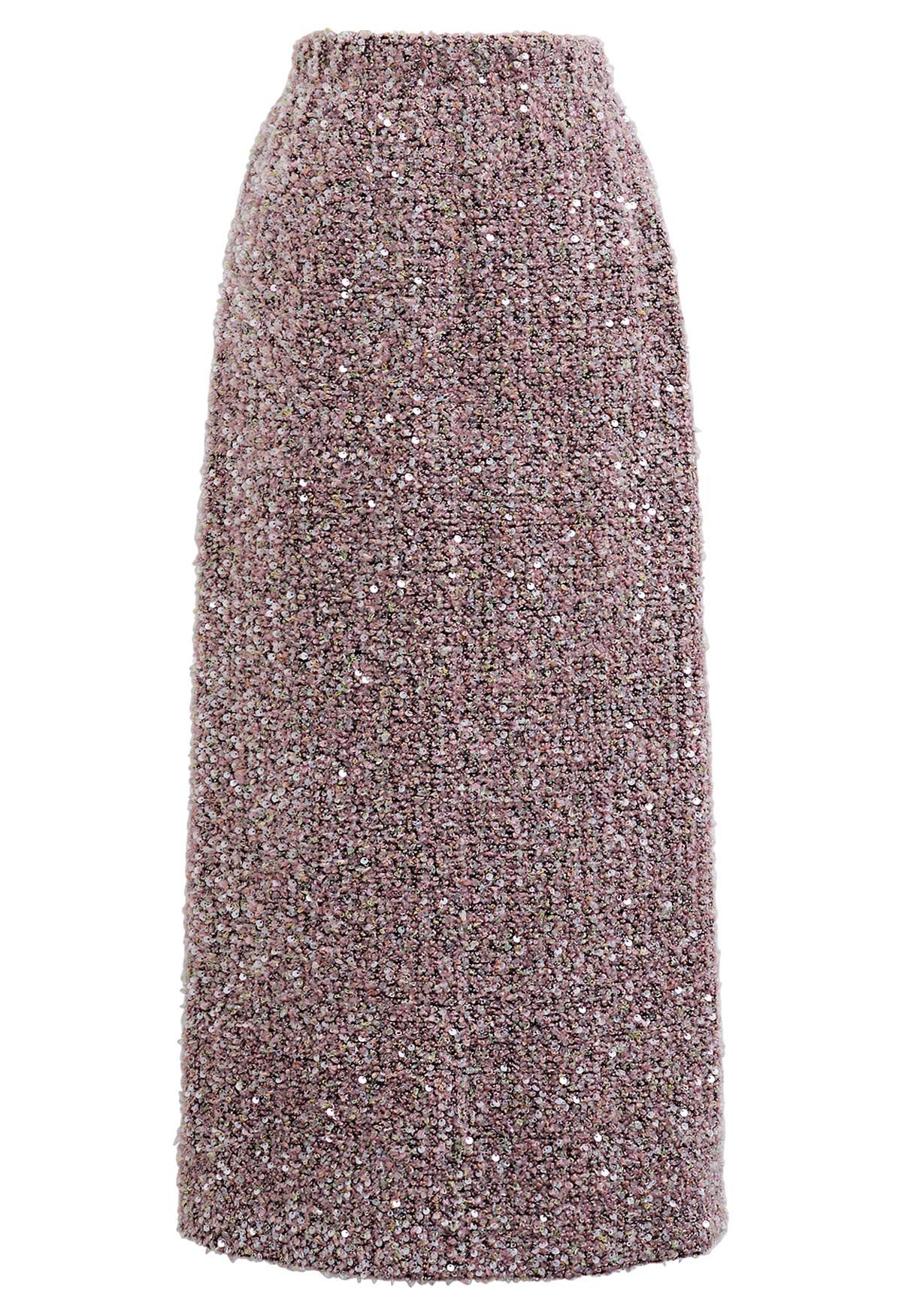 Chromatic Sequins Pencil Maxi Skirt in Dusty Pink