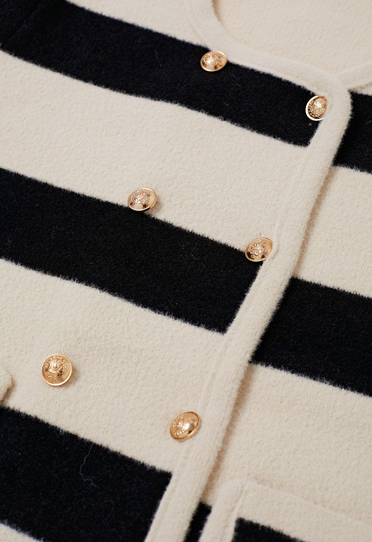 Striped Double-Breasted Patch Pocket Knit Cardigan