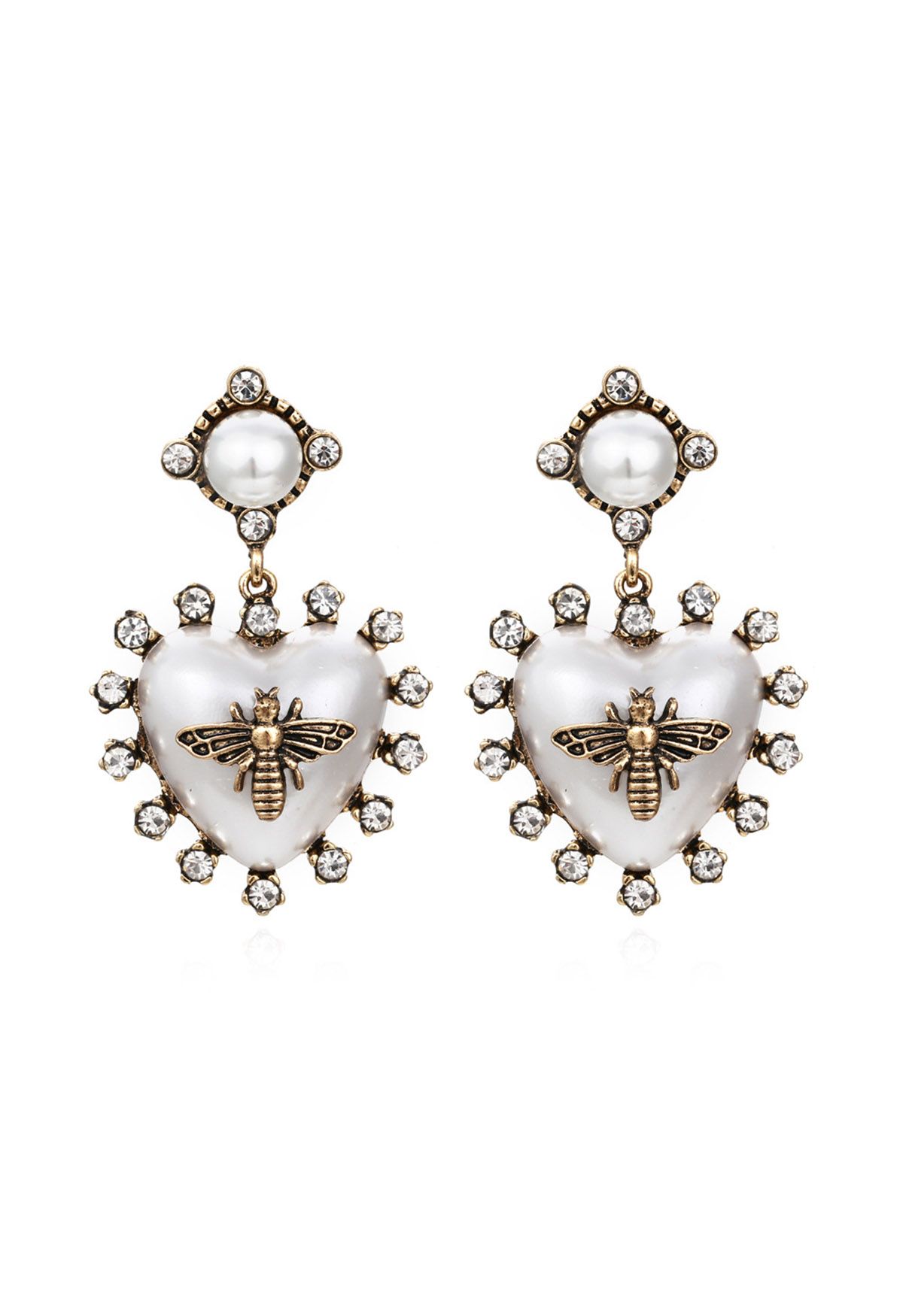 Baroque Heart and Bee Pearl Earrings