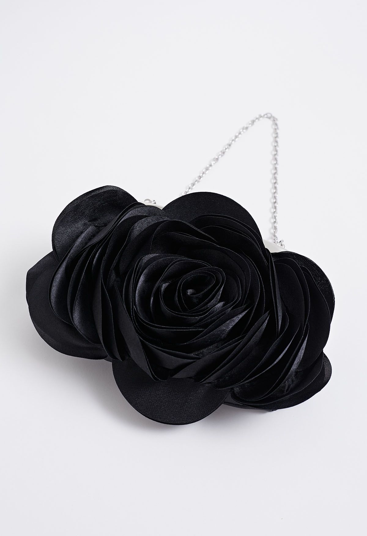 3D Rose Petal Satin Clutch in Black