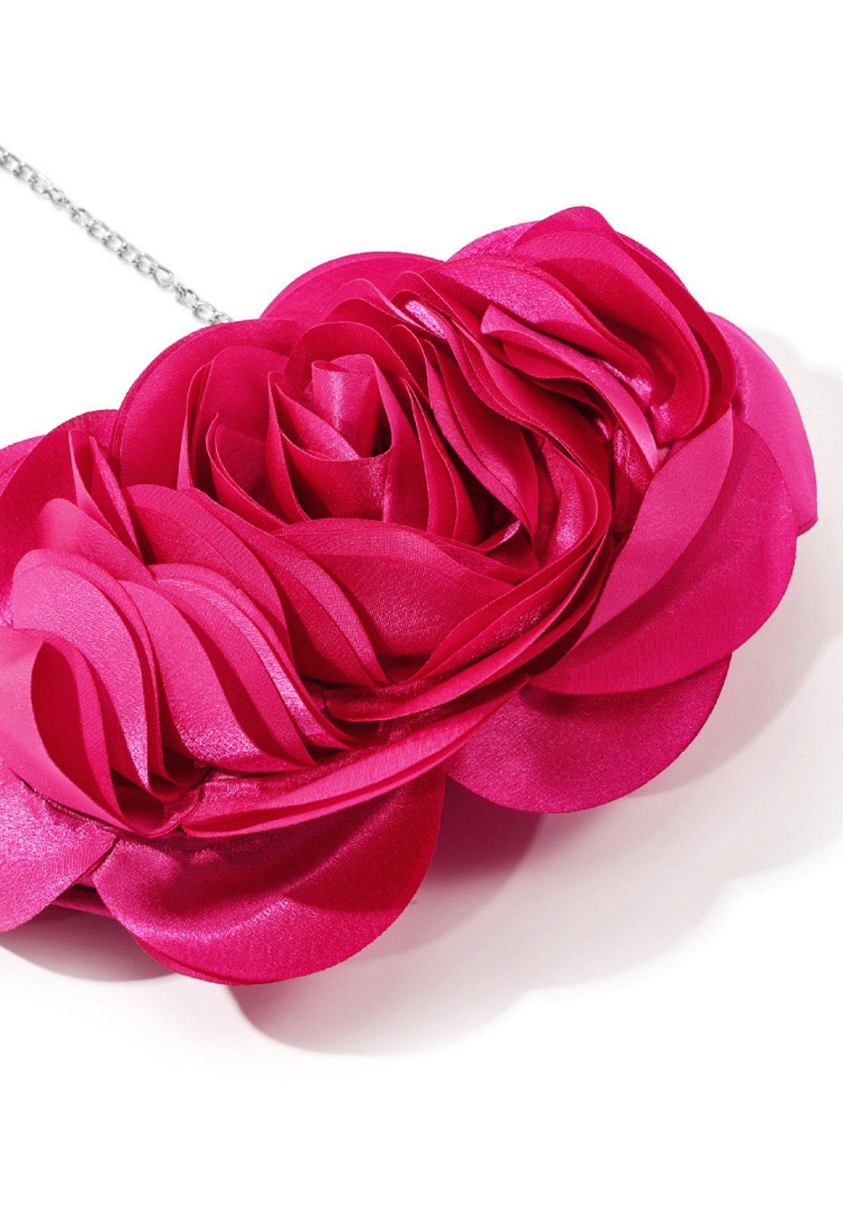 3D Rose Petal Satin Clutch in Magenta