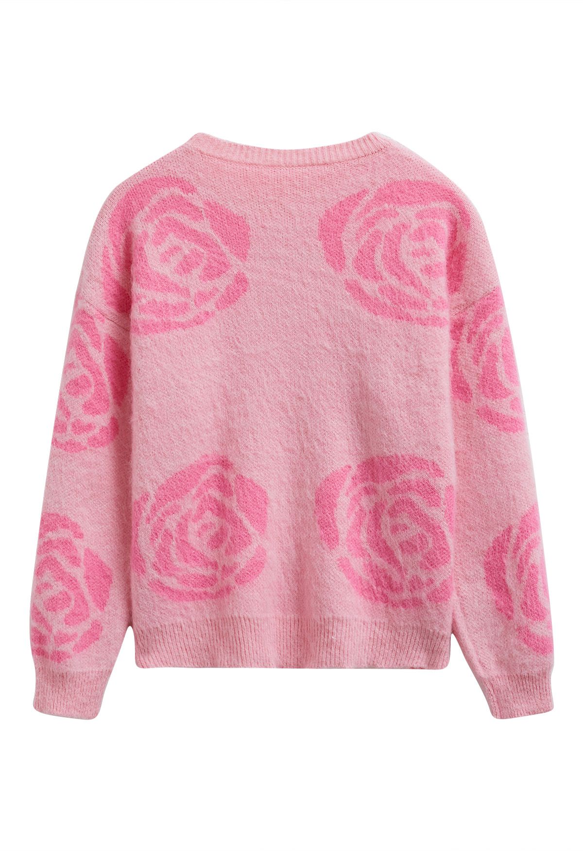 Glistening Rhinestones Rose Pattern Knit Sweater 