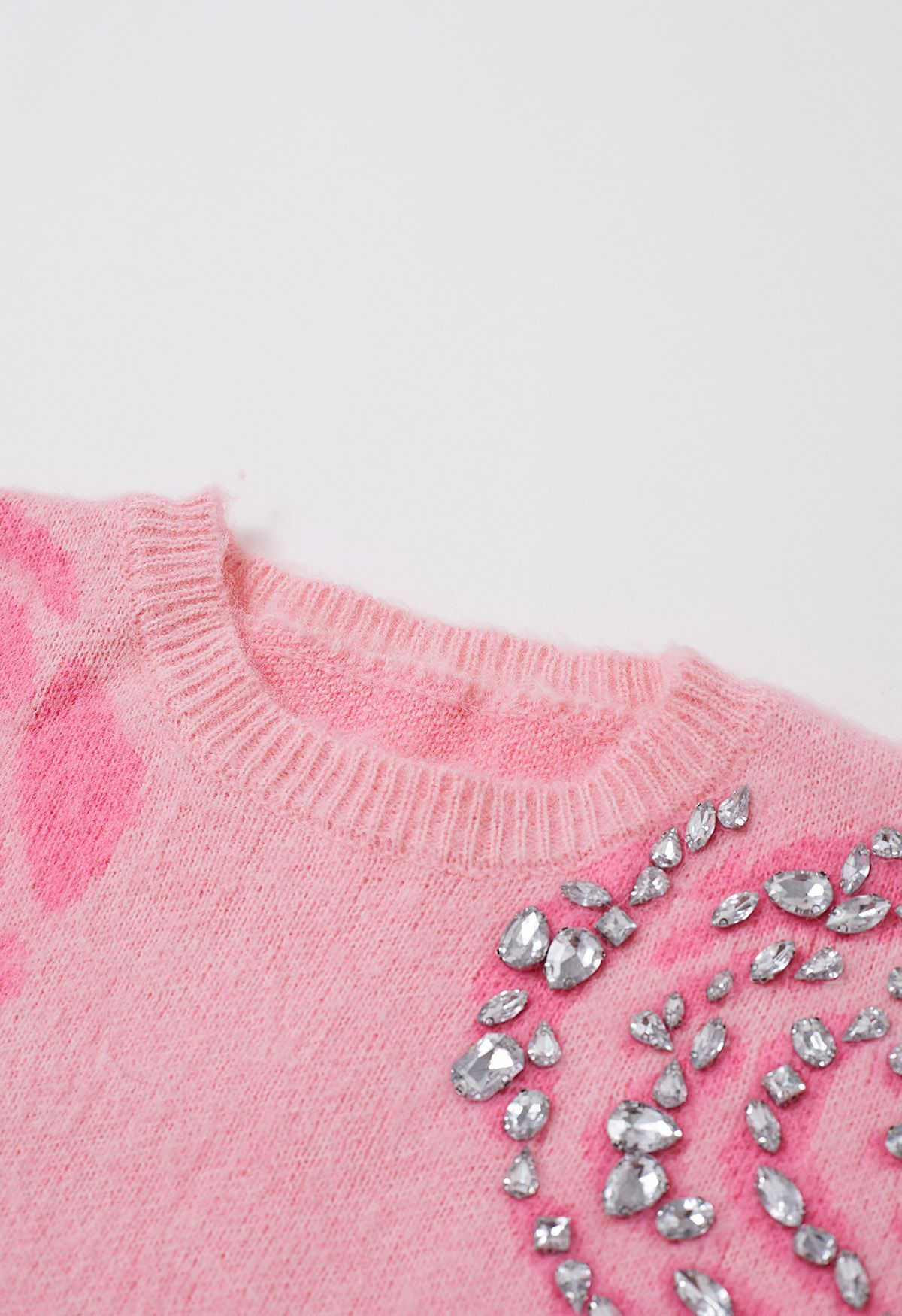 Glistening Rhinestones Rose Pattern Knit Sweater 