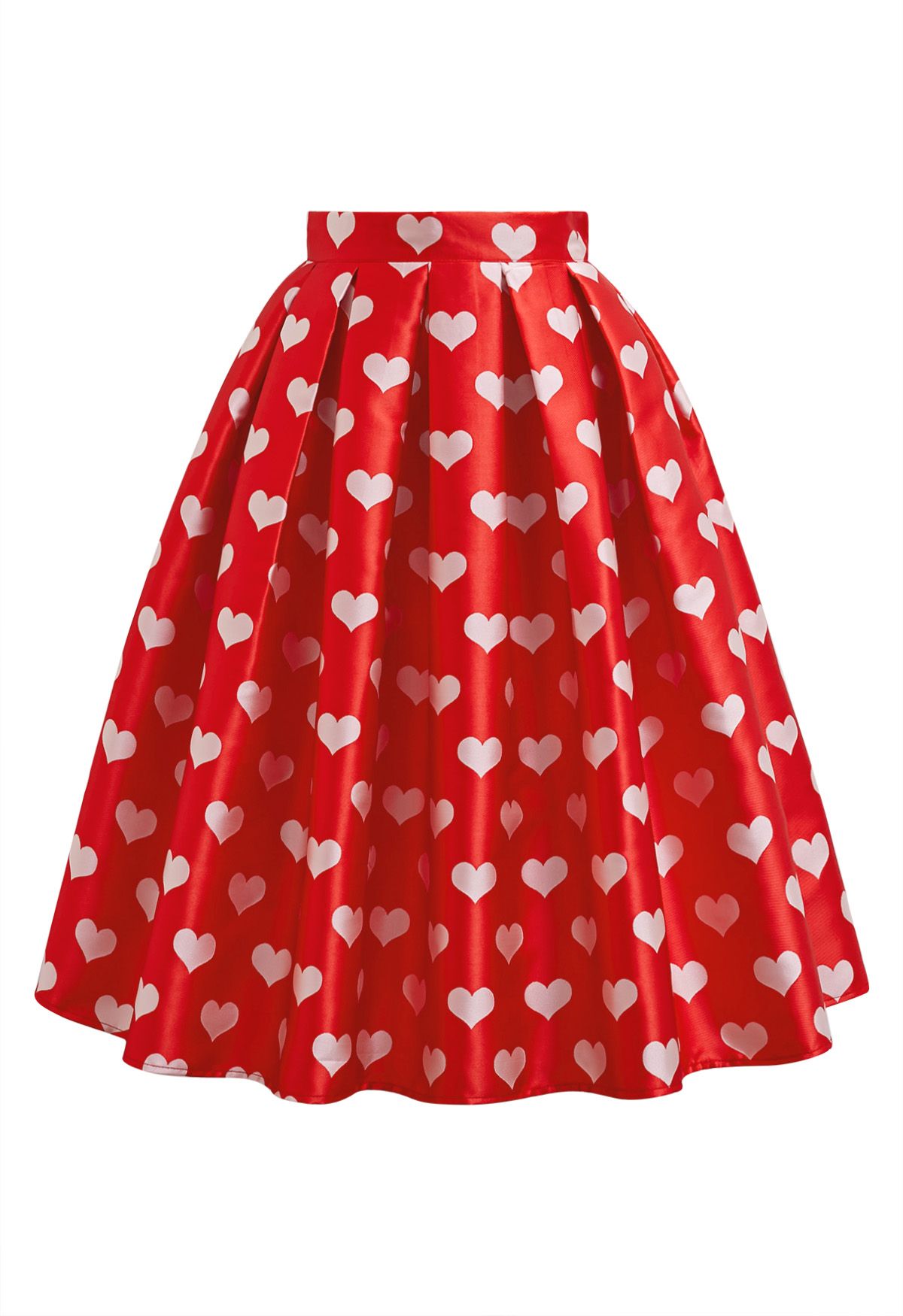 Affectionate Love Box Pleat Midi Skirt in Red