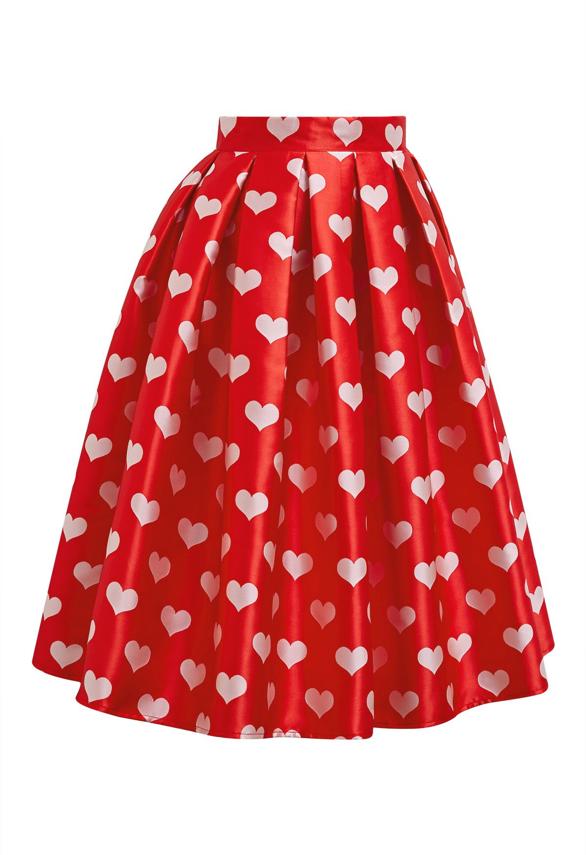 Affectionate Love Box Pleat Midi Skirt in Red