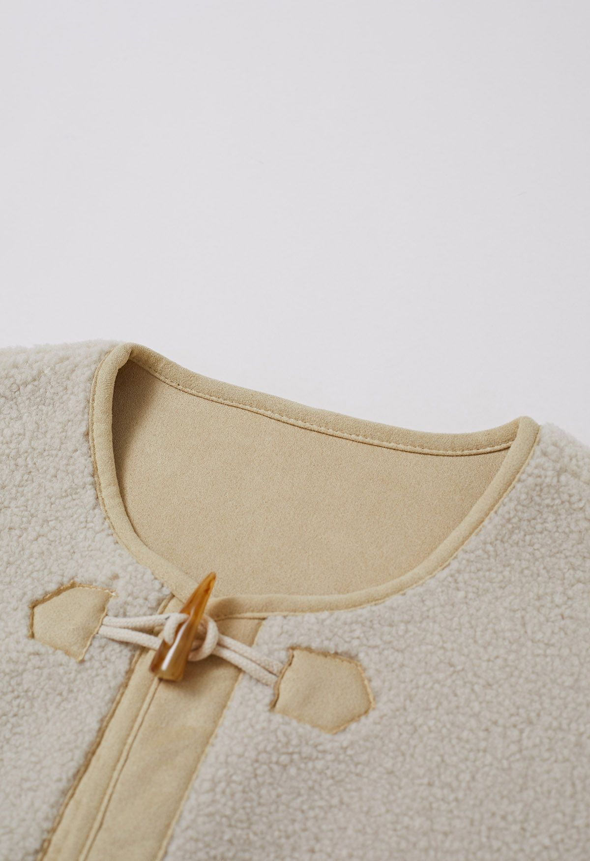 Horn Buckle Fastening Sherpa Coat in Ivory