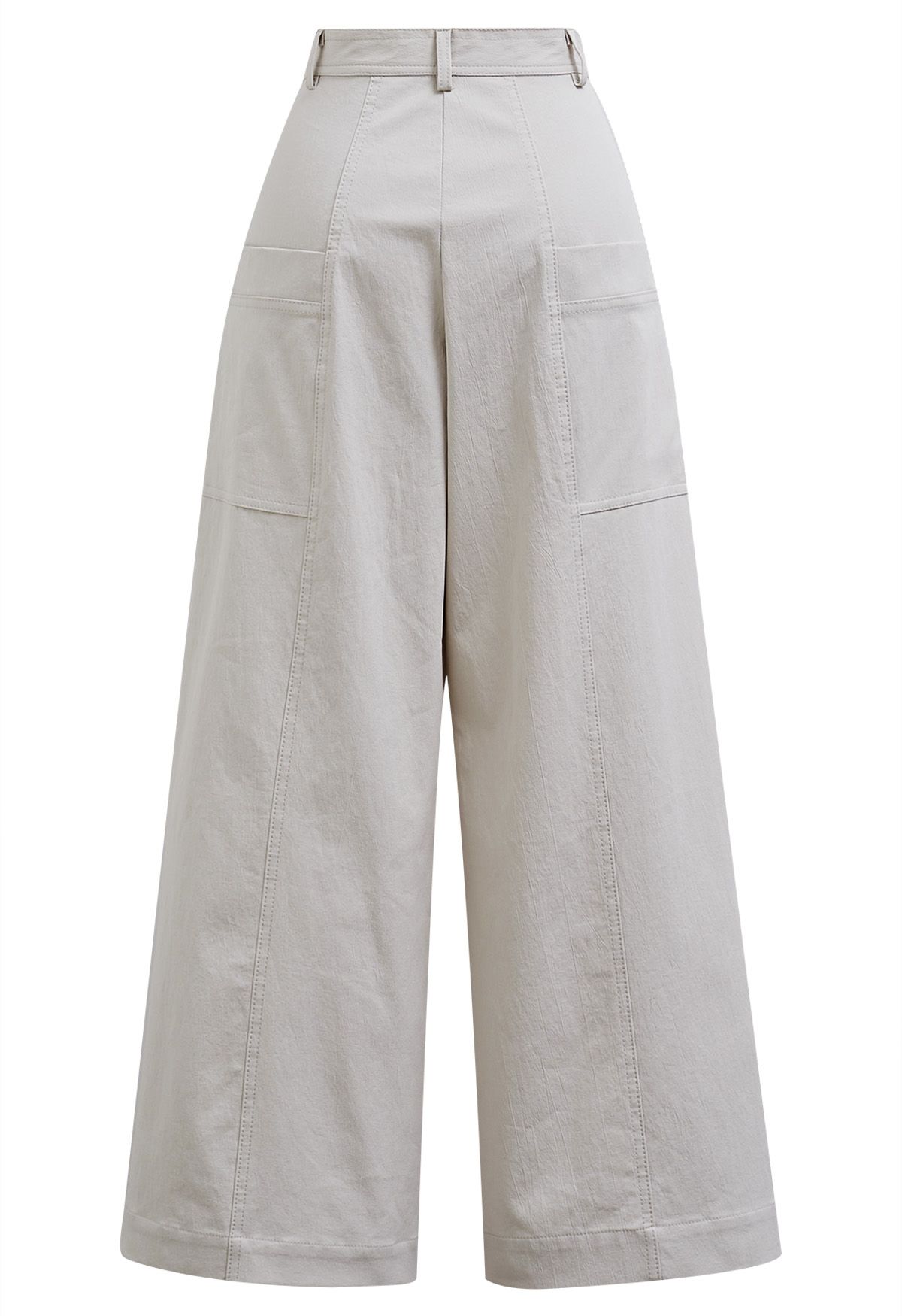 Side Patch Pockets Wide-Leg Pants in Ivory