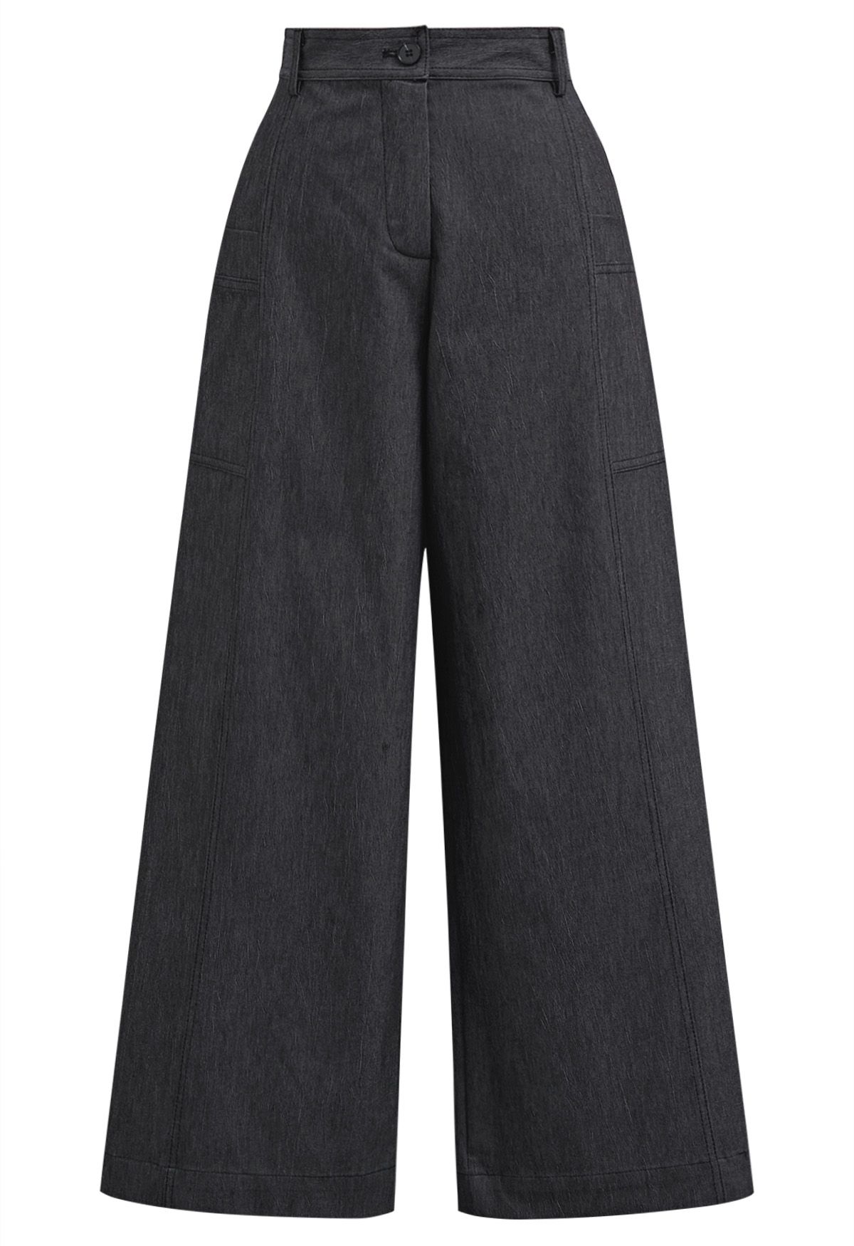 Side Patch Pockets Wide-Leg Pants in Smoke