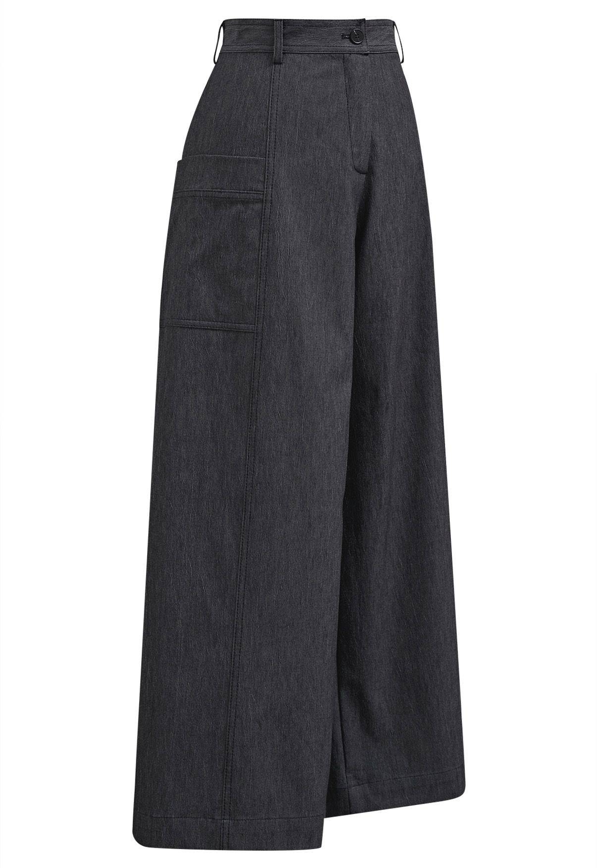 Side Patch Pockets Wide-Leg Pants in Smoke