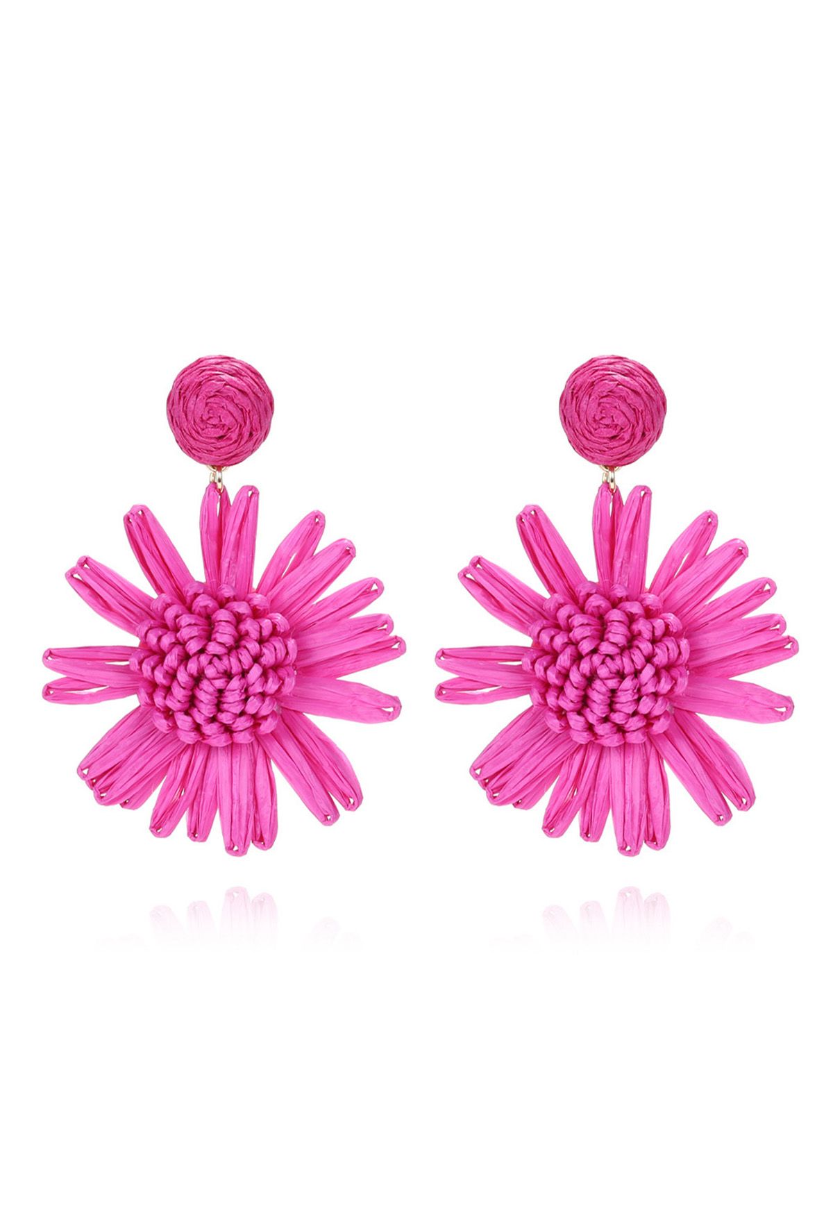 Sunflower Raffia Handmade Woven Earrings in Magenta