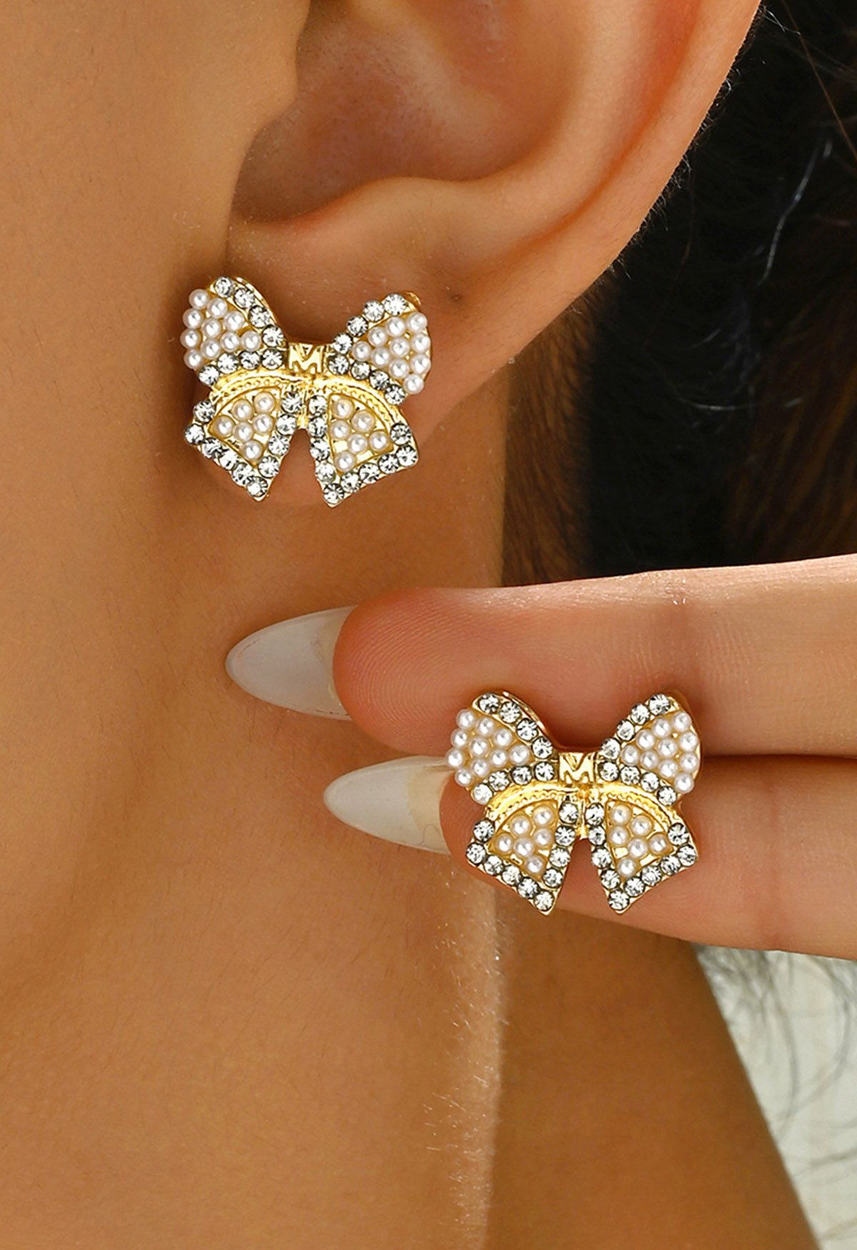 Pearls and Rhinestones Bowknot Earrings