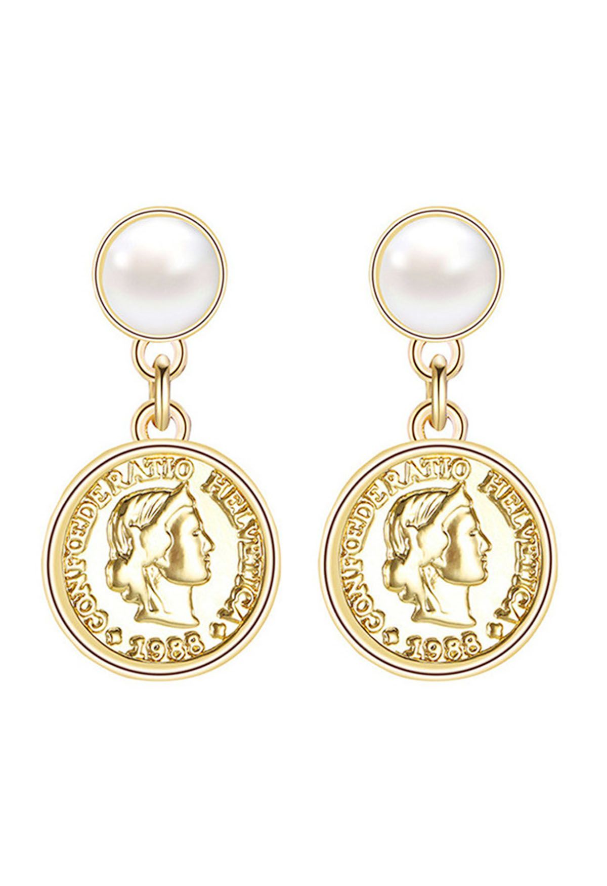 Vintage Gold Coin Pearl Drop Eearrings