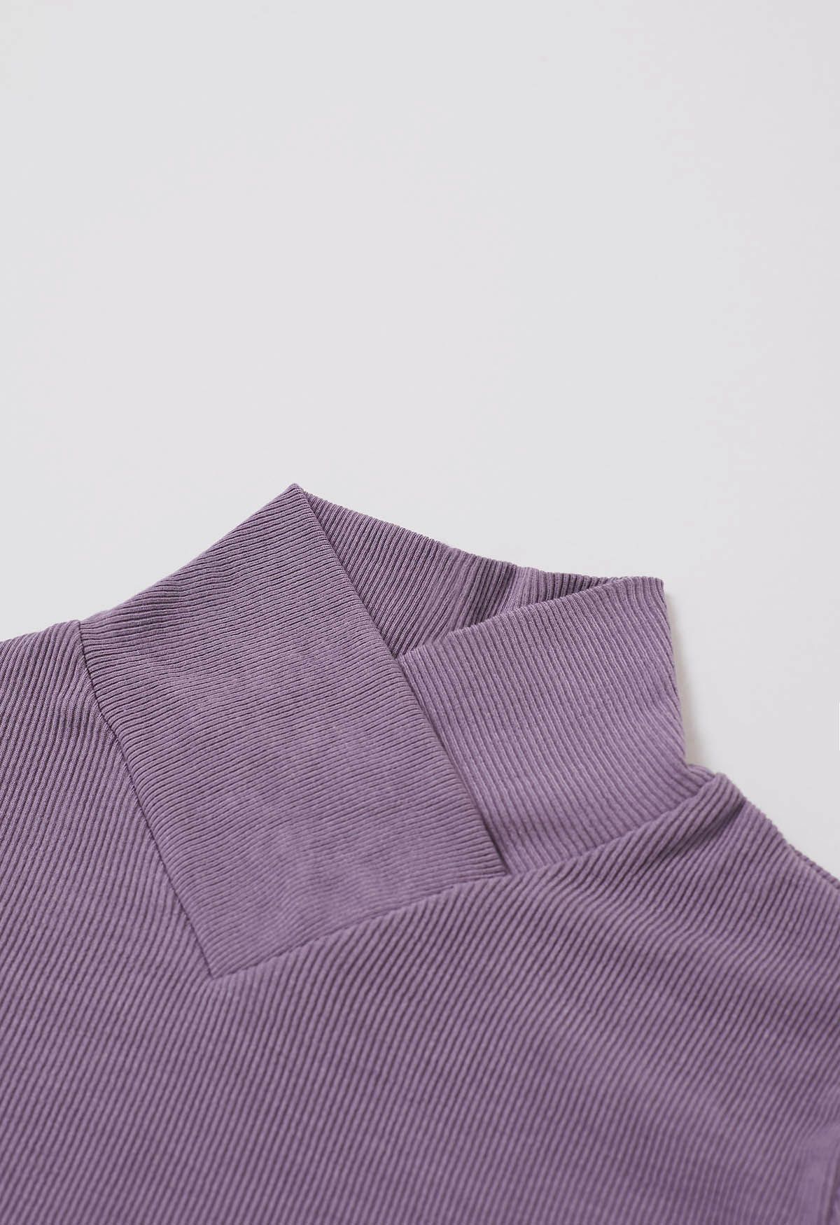 Faux-Wrap Mock Neck Long-Sleeve Top in Lavender