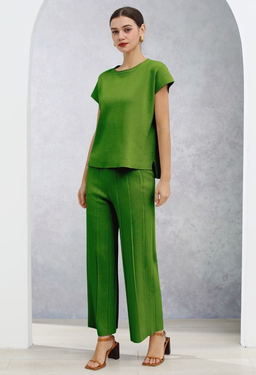 Daily Comfort Sleeveless Top and Straight-Leg Pants Set in Green