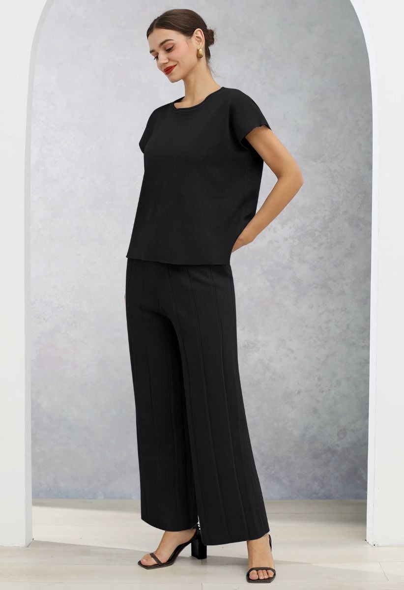 Daily Comfort Sleeveless Top and Straight-Leg Pants Set in Black