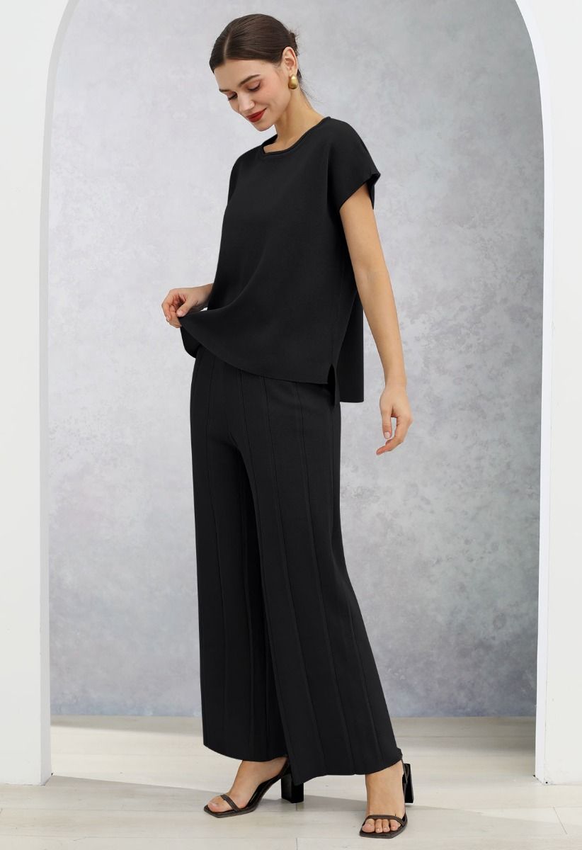 Daily Comfort Sleeveless Top and Straight-Leg Pants Set in Black