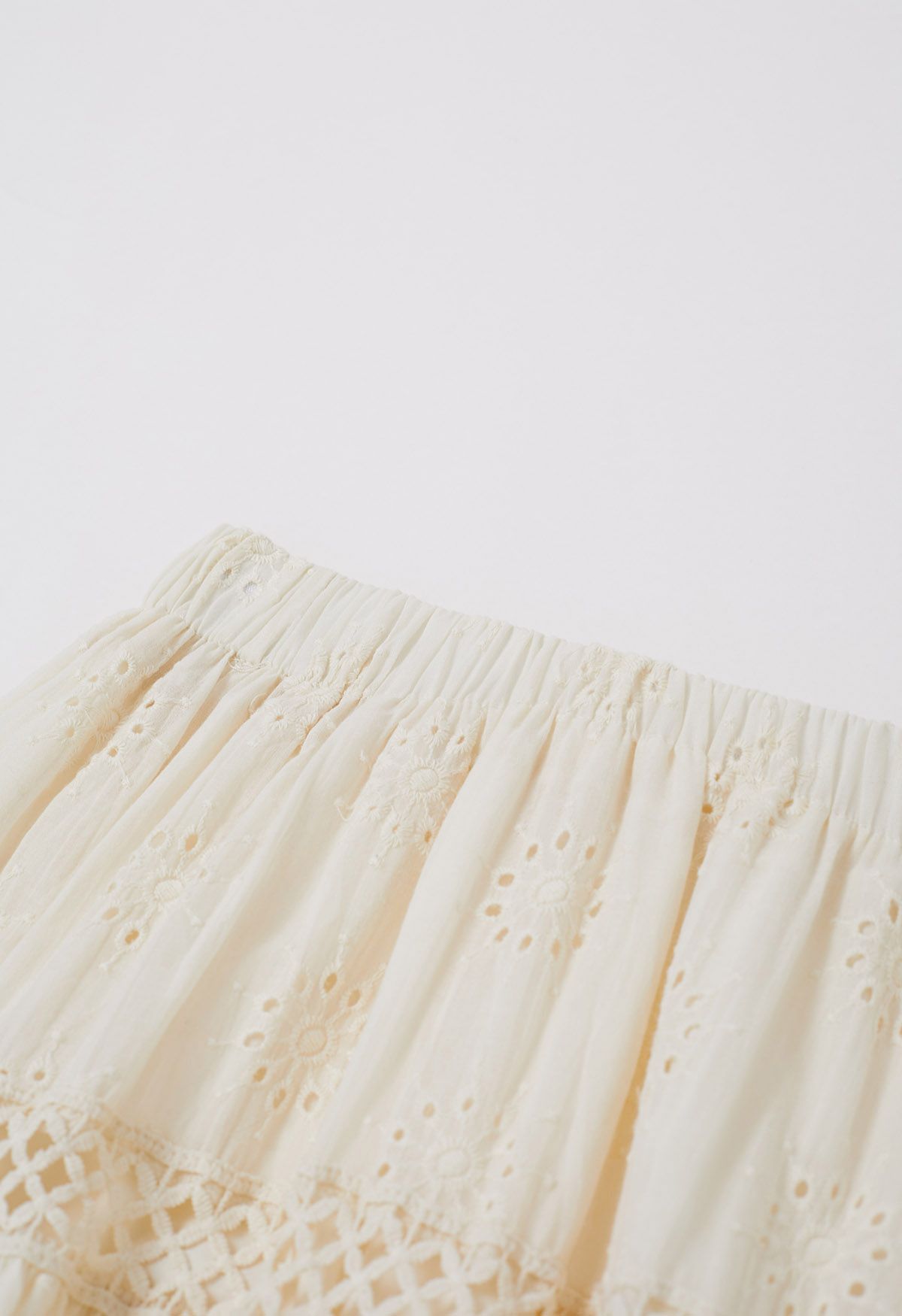 Floral Embroidered Eyelet Cotton Maxi Skirt in Cream