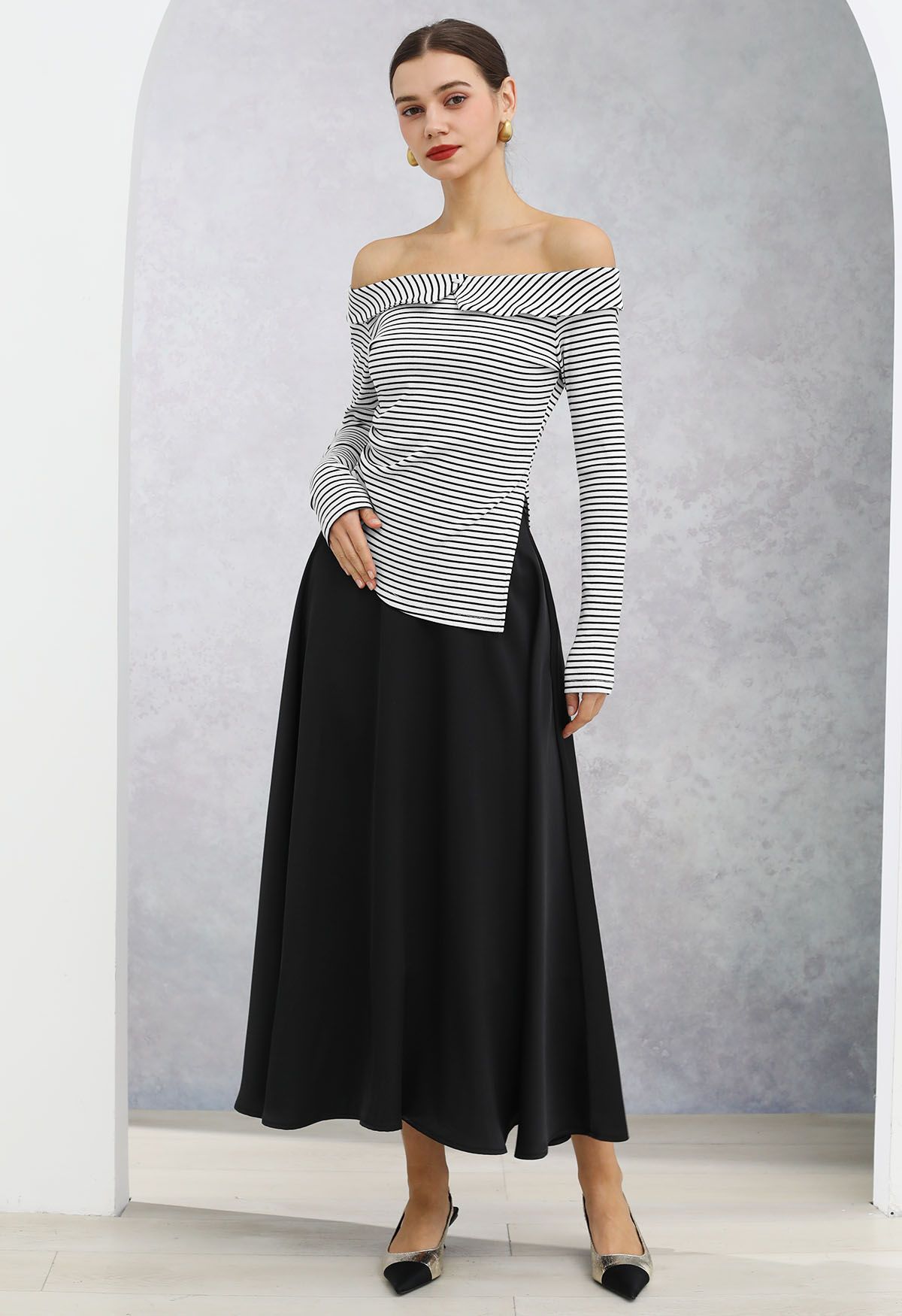 Timeless Elegance Satin A-Line Maxi Skirt in Black