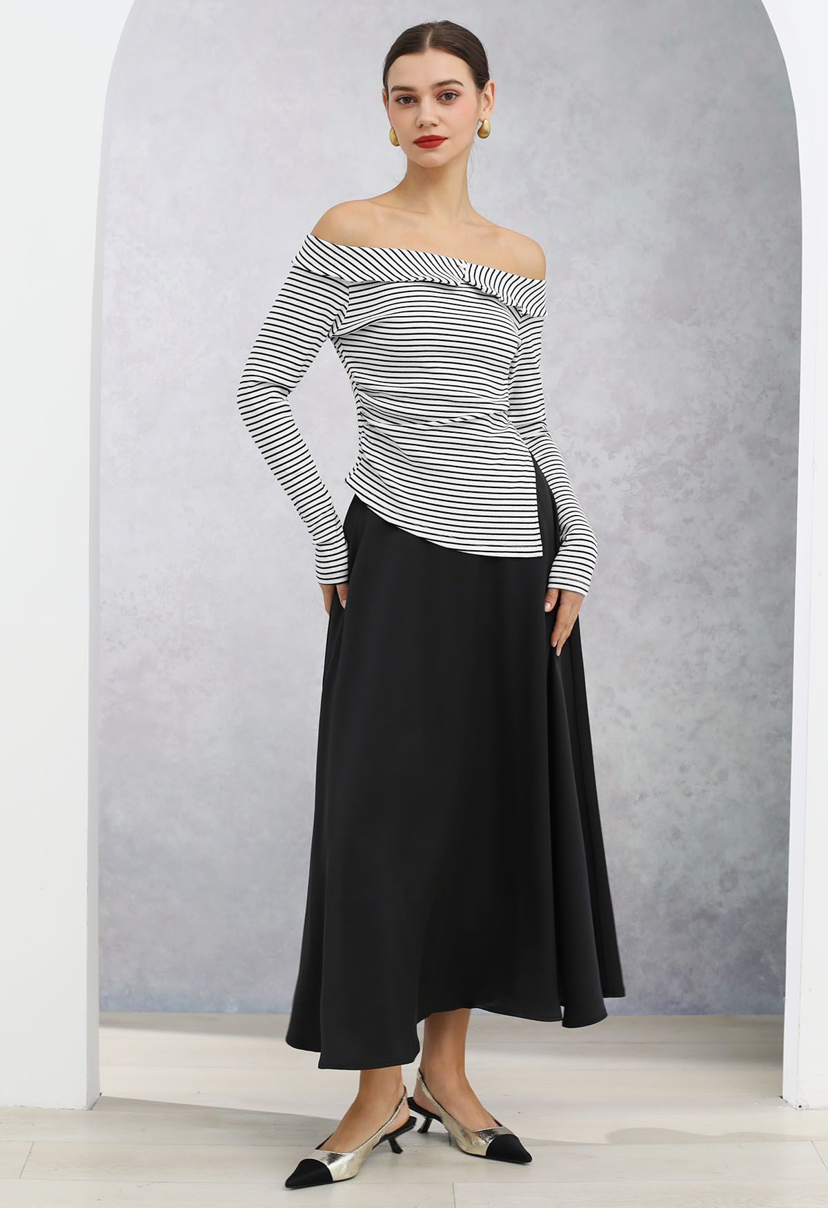 Timeless Elegance Satin A-Line Maxi Skirt in Black