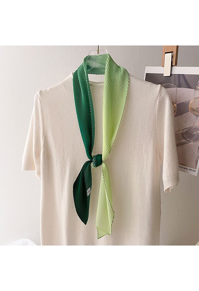 Silk Feeling Gradient Pleated Ribbon Scarf