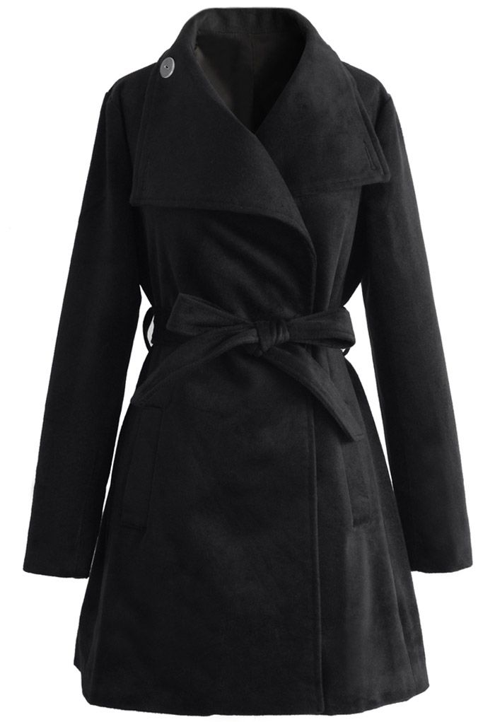 Urban Chic Belted Woolen Coat in Black