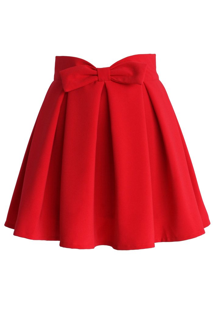 Sweet Your Heart Bowknot Pleated Skirt in Ruby