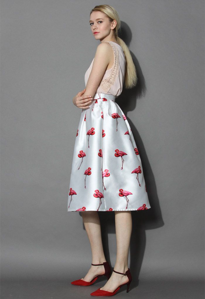 Chic Flamingos Pleated A-line Skirt