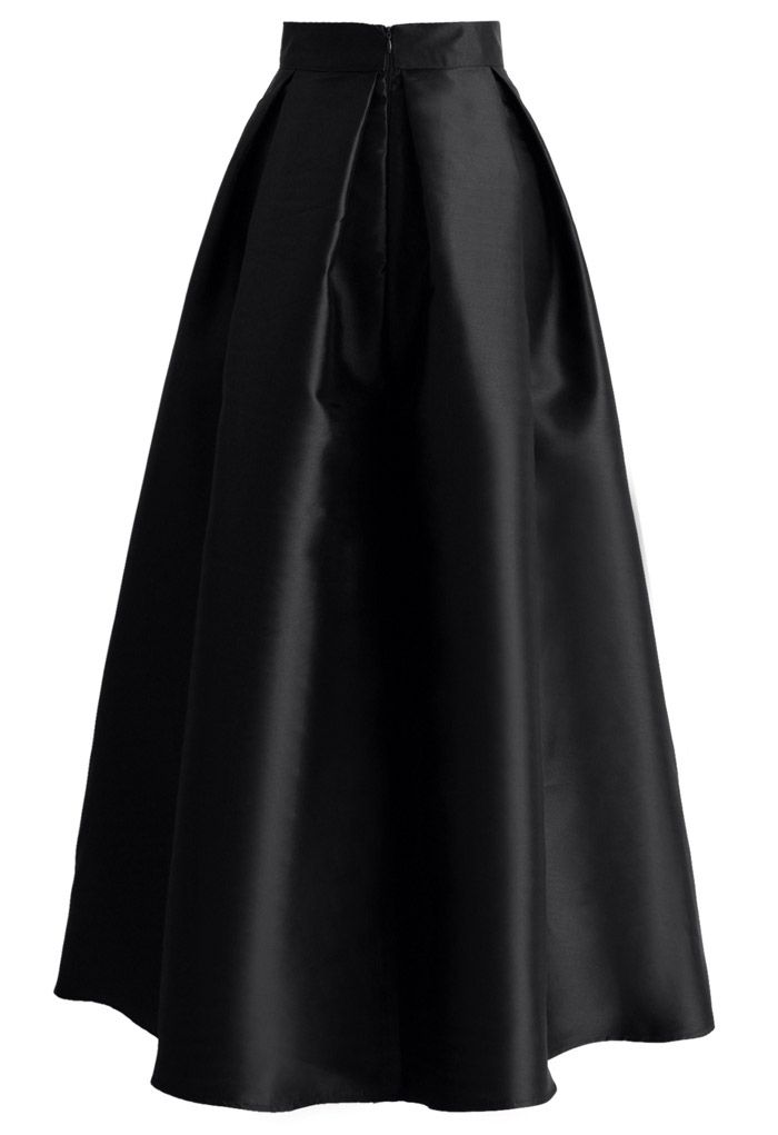 Bowknot Pleated Full Maxi Skirt in Black