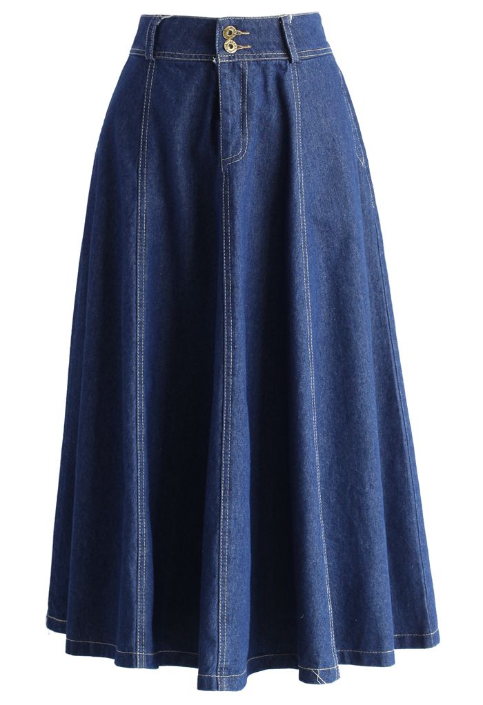 Swing Denim A-line Midi Skirt