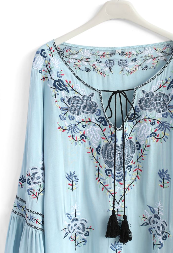 Festive Delight Embroidered Tunic in Baby Blue